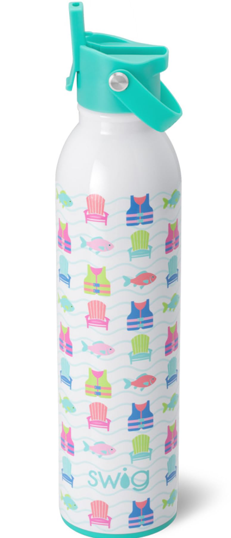 Swig Life 36oz Insulated Water Bottle, Travel Water Bottle with Straw and Lid, Cup Holder Friendly Water Bottles, Stainless Steel (Roller Rink)