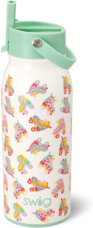 Swig Life 36oz Insulated Water Bottle, Travel Water Bottle with Straw and Lid, Cup Holder Friendly Water Bottles, Stainless Steel (Roller Rink)