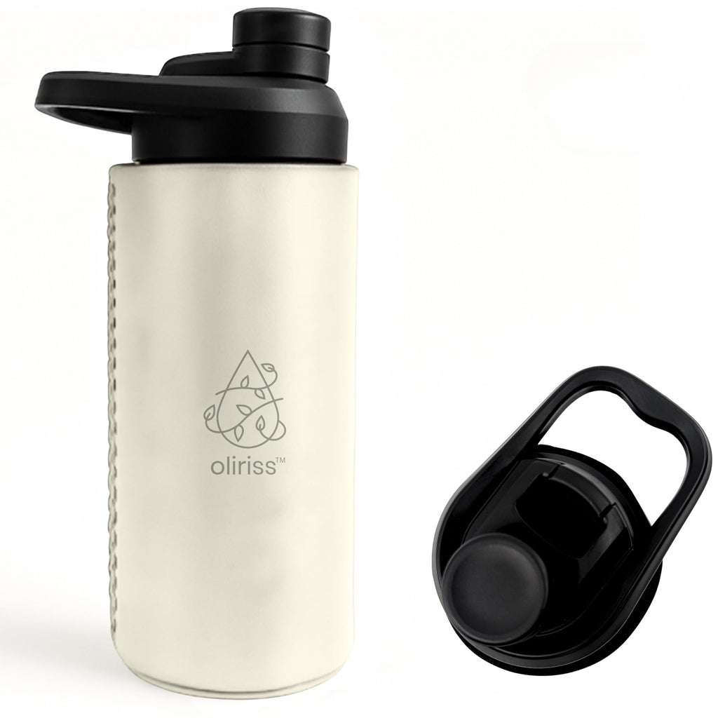 Reusable Water Bottle Leather Flask – 18Oz Stainless Steel Bottle with Genuine Handmade Leather Pouch – Double Wall Insulated Design with Wide Mouth – Leakproof Lid and Ergonomic Handle