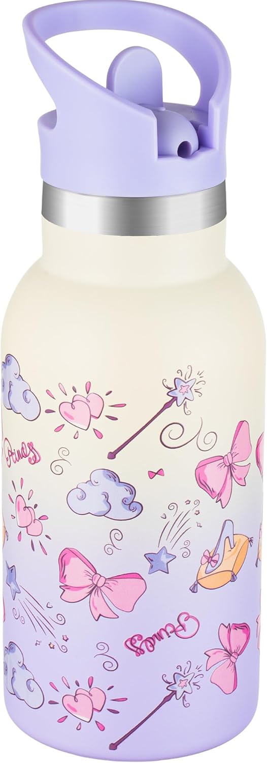 12oz Kids Water Bottle – Insulated Stainless Steel Bottle with Straw Lid, BPA-Free, Leak-Proof, for Toddlers & School Use
