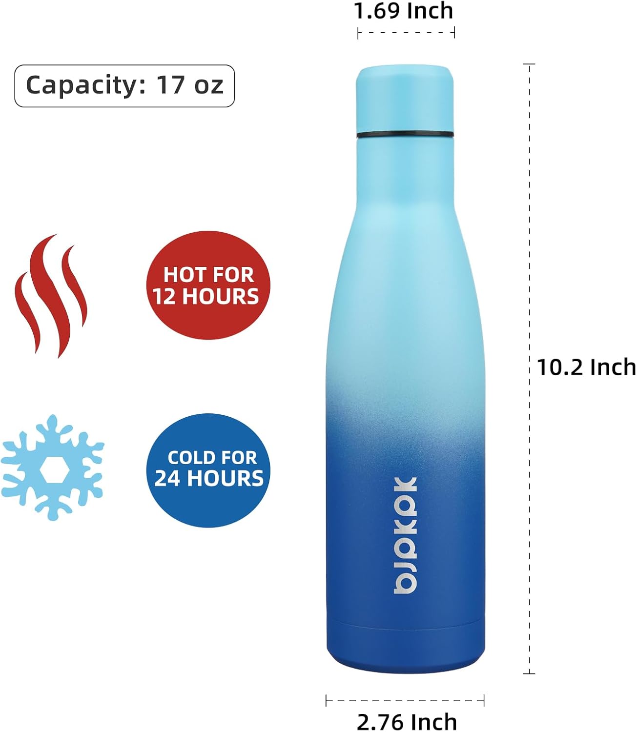 BJPKPK 17oz Insulated Water Bottles Stainless Steel Sports Water Bottles Keep Cold and Hot for Travel Dishwasher Safe,Sky