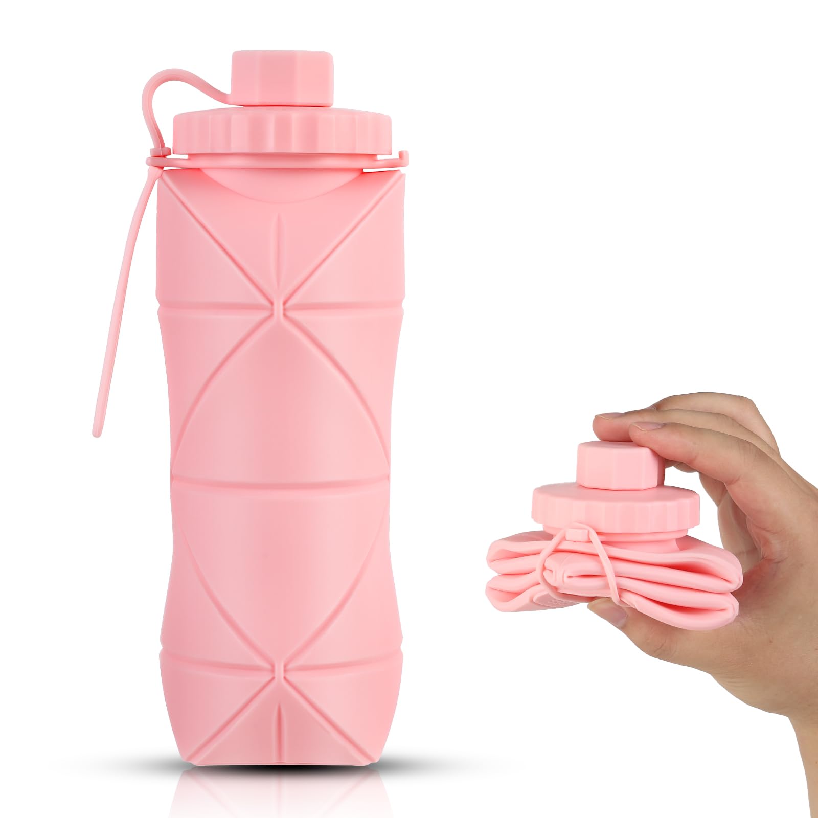 Silicone Collapsible Water Bottles,Lightweight Reusable Leakproof For Traveling Camping Hiking Cycling Sports Outdoor,Foldable Portable Travel Water Bottle 600ML Dark Grey And Purple 2Pack.