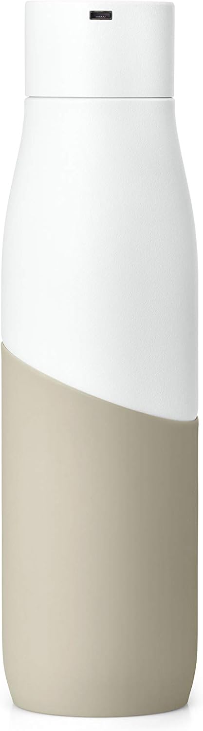 LARQ Bottle Movement PureVis 24 oz- Lightweight Self-Cleaning and Non-Insulated Stainless Steel Water Bottle with UV Water Purifier | Reusable & Travel Friendly, 1-Year Warranty, White/Dune