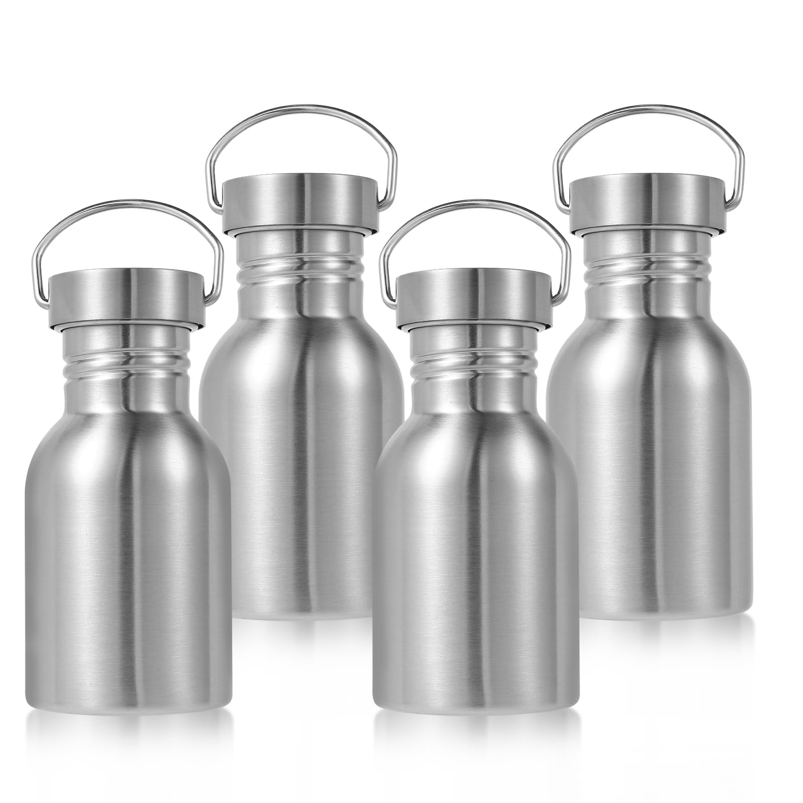 Volhoply 12oz Uninsulated Single Walled Water Bottle, Stainless Steel Reusable Water Bottles with Handle, BPA Free & Plastic Free 18/8 304 Metal Water Bottles for Camping, Hikers, Cyclists