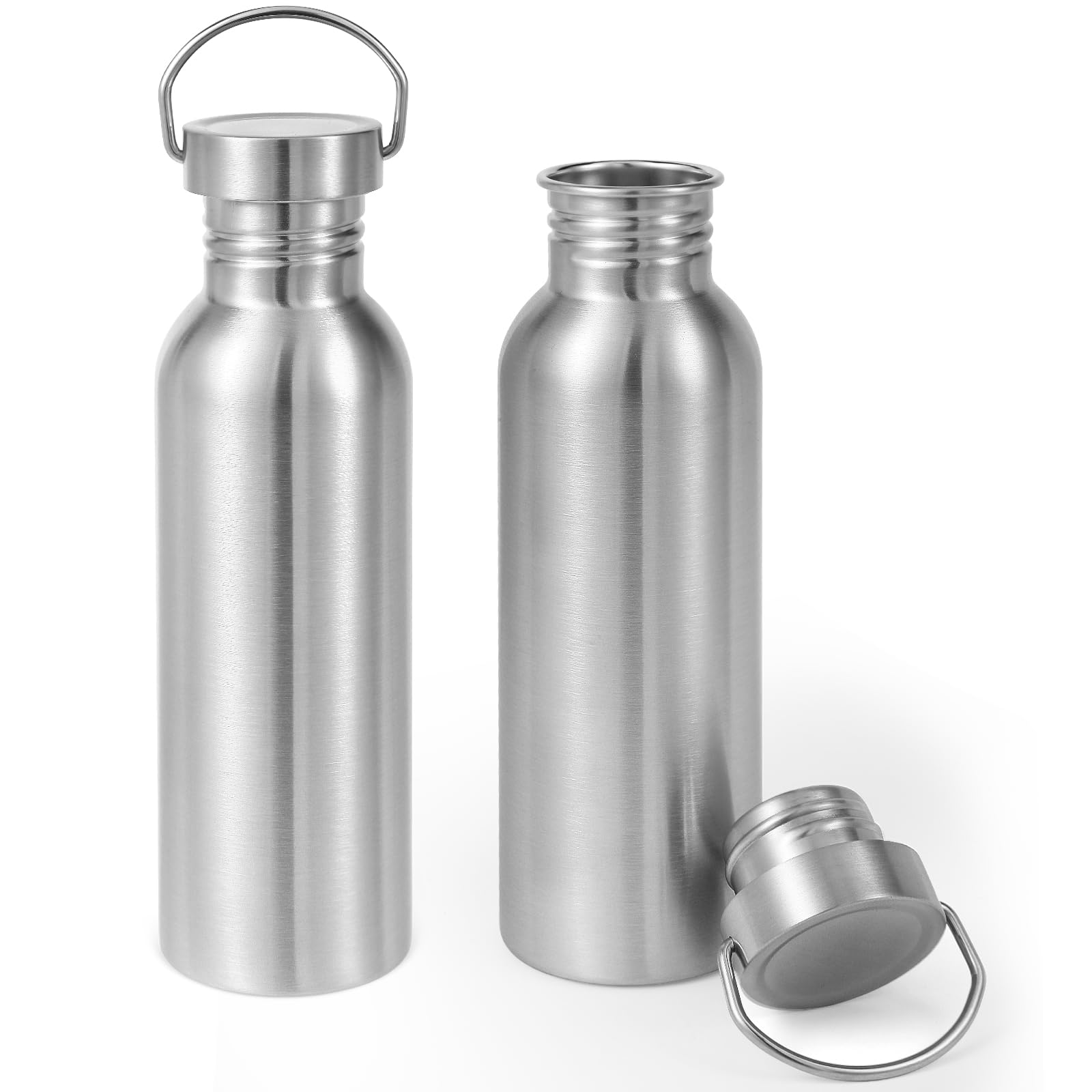 Volhoply 12oz Uninsulated Single Walled Water Bottle, Stainless Steel Reusable Water Bottles with Handle, BPA Free & Plastic Free 18/8 304 Metal Water Bottles for Camping, Hikers, Cyclists