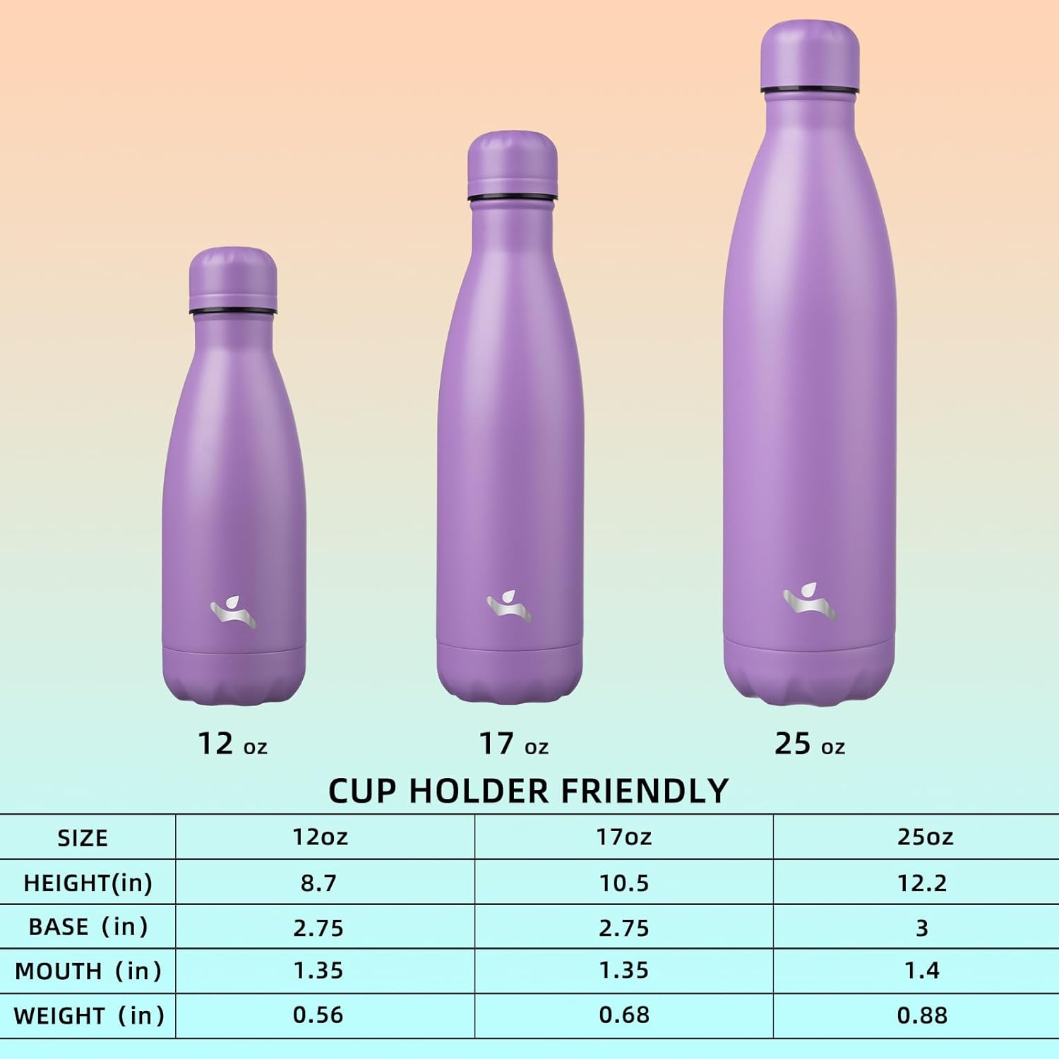Insulated Water Bottles,12 oz Double Wall Stainless Steel Vacumm Metal Flask for Sports Travel,Lavender