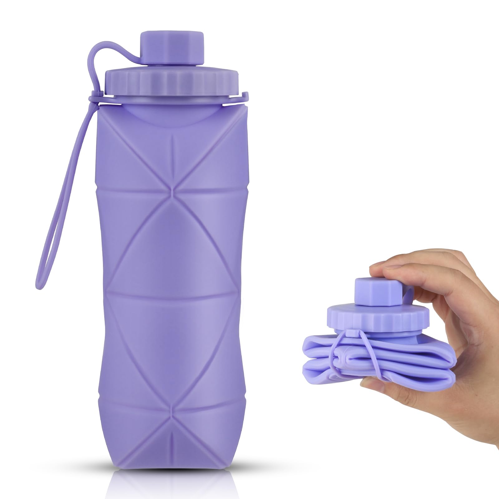 Silicone Collapsible Water Bottles,Lightweight Reusable Leakproof For Traveling Camping Hiking Cycling Sports Outdoor,Foldable Portable Travel Water Bottle 600ML Dark Grey And Purple 2Pack.