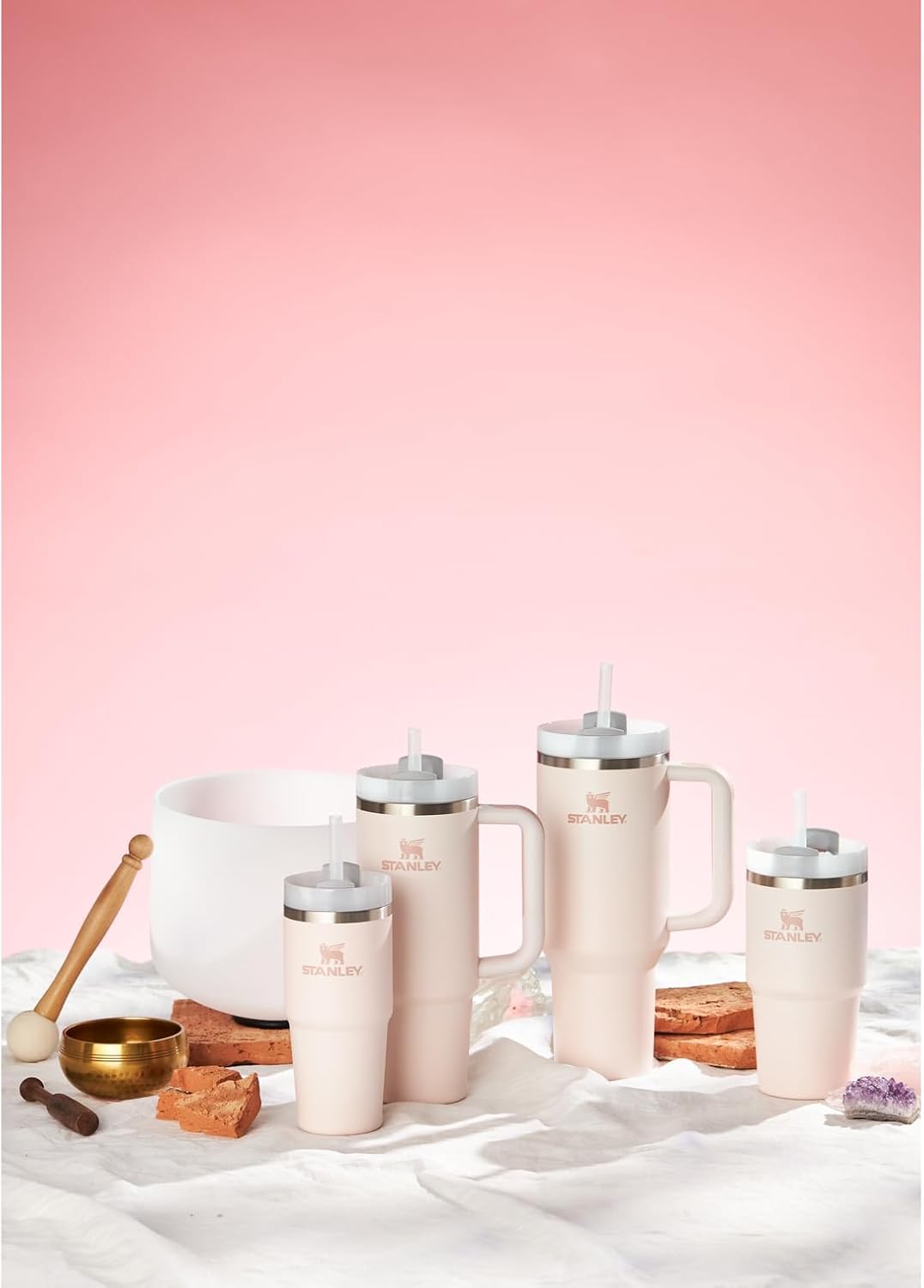 STANLEY Quencher H2.0 Tumbler with Handle and Straw 40 oz Flowstate 3-Position Lid Cup Holder Compatible for Travel Insulated Stainless Steel Cup BPA-Free Rose Quartz 2.0