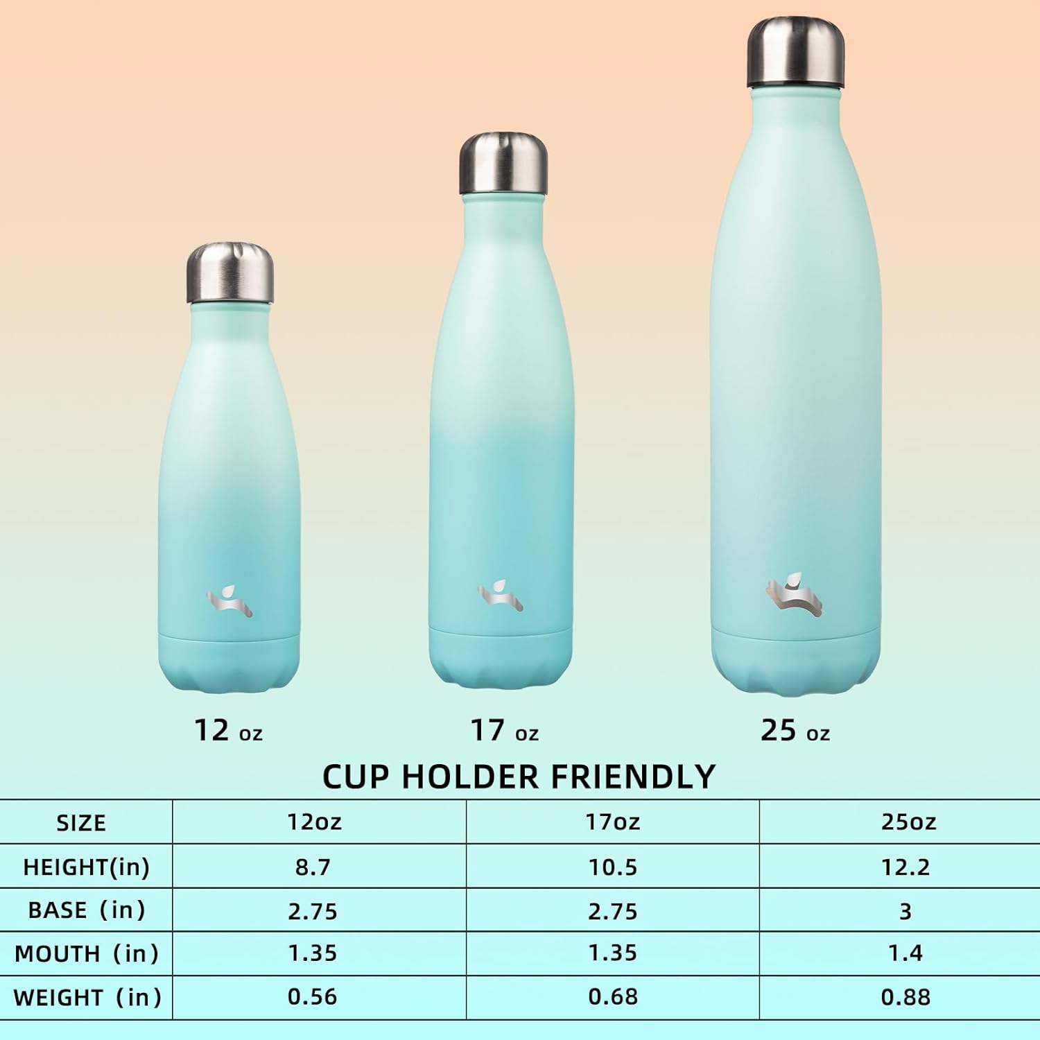 Insulated Water Bottles,12 oz Double Wall Stainless Steel Vacumm Metal Flask for Sports Travel,Mint