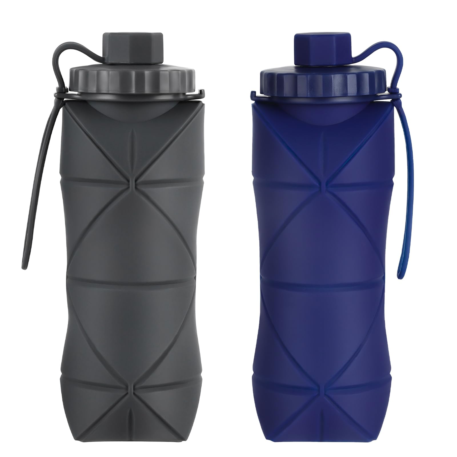 Silicone Collapsible Water Bottles,Lightweight Reusable Leakproof For Traveling Camping Hiking Cycling Sports Outdoor,Foldable Portable Travel Water Bottle 600ML Dark Grey And Purple 2Pack.