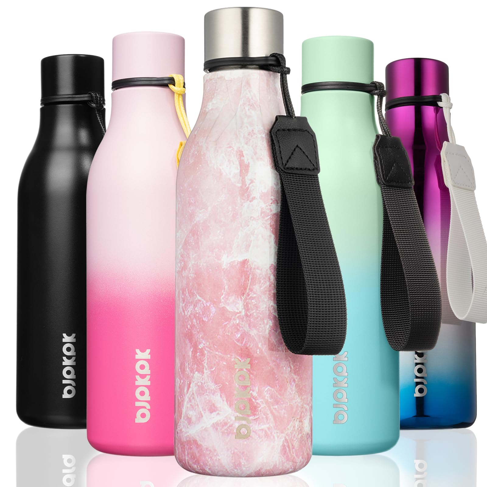 BJPKPK Insulated Water Bottles, 12oz Stainless Steel Metal Water Bottle with Strap, BPA Free Leak Proof Jugs, Mugs, Flasks, Reusable Thermal Flasks for Sports & Travel, Macaron Green