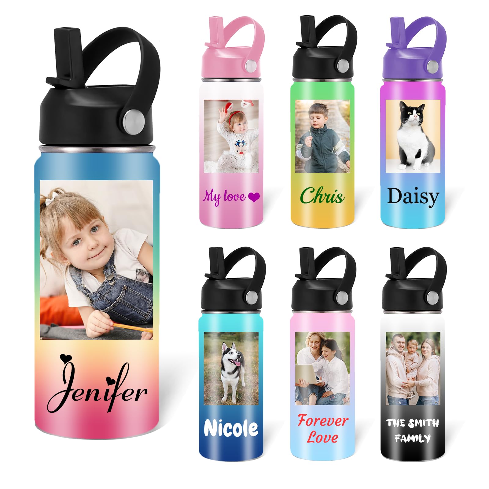 Custom Personalized Water Bottle for Kids Customized Water Bottles with Name Customizable Stainless Steel Insulated Cups 12/16/18/24/32/40 oz for School Girls Boys Toddler