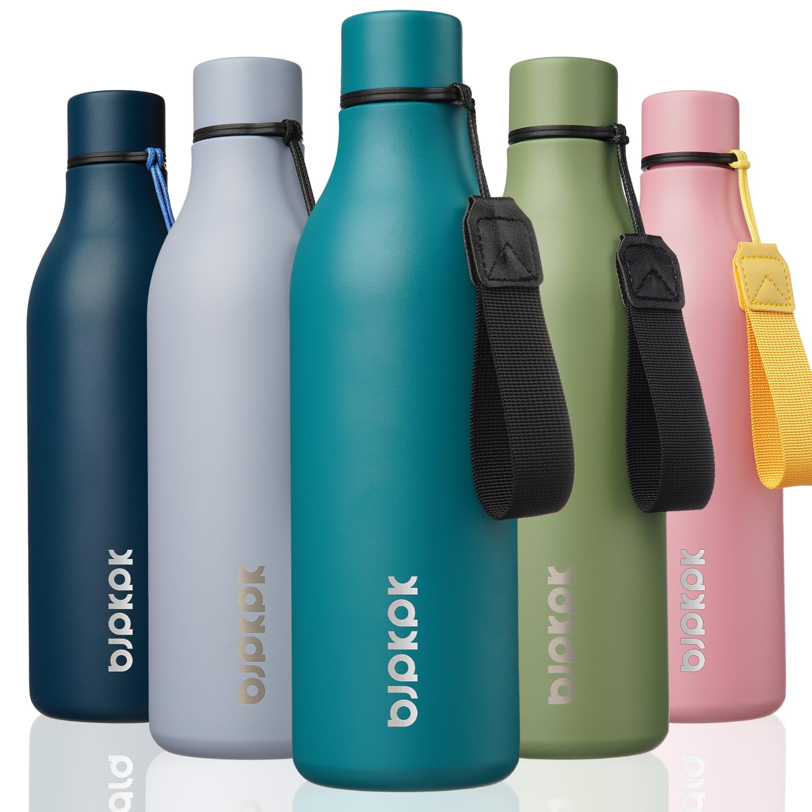 BJPKPK Insulated Water Bottles, 12oz Stainless Steel Metal Water Bottle with Strap, BPA Free Leak Proof Jugs, Mugs, Flasks, Reusable Thermal Flasks for Sports & Travel, Macaron Green