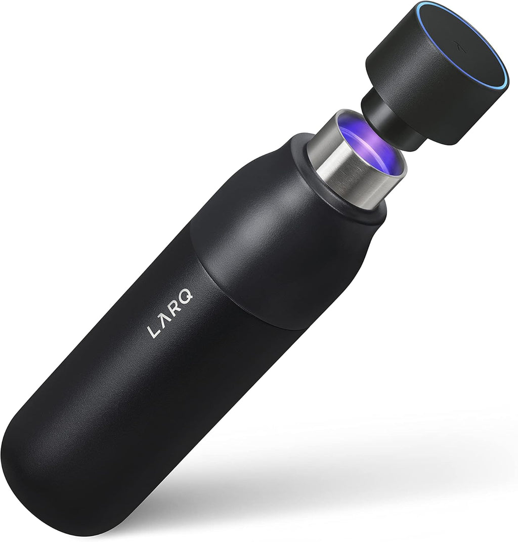LARQ Bottle PureVis 17 oz - Self-Cleaning and Insulated Stainless Steel Water Bottle with UV Water Purifier and Award-winning Design | Reusable & Travel Friendly, Obsidian Black