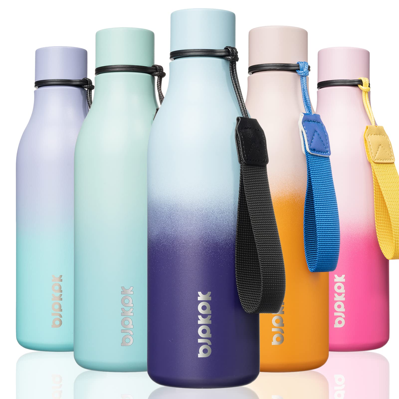 BJPKPK Insulated Water Bottles, 12oz Stainless Steel Metal Water Bottle with Strap, BPA Free Leak Proof Jugs, Mugs, Flasks, Reusable Thermal Flasks for Sports & Travel, Macaron Green
