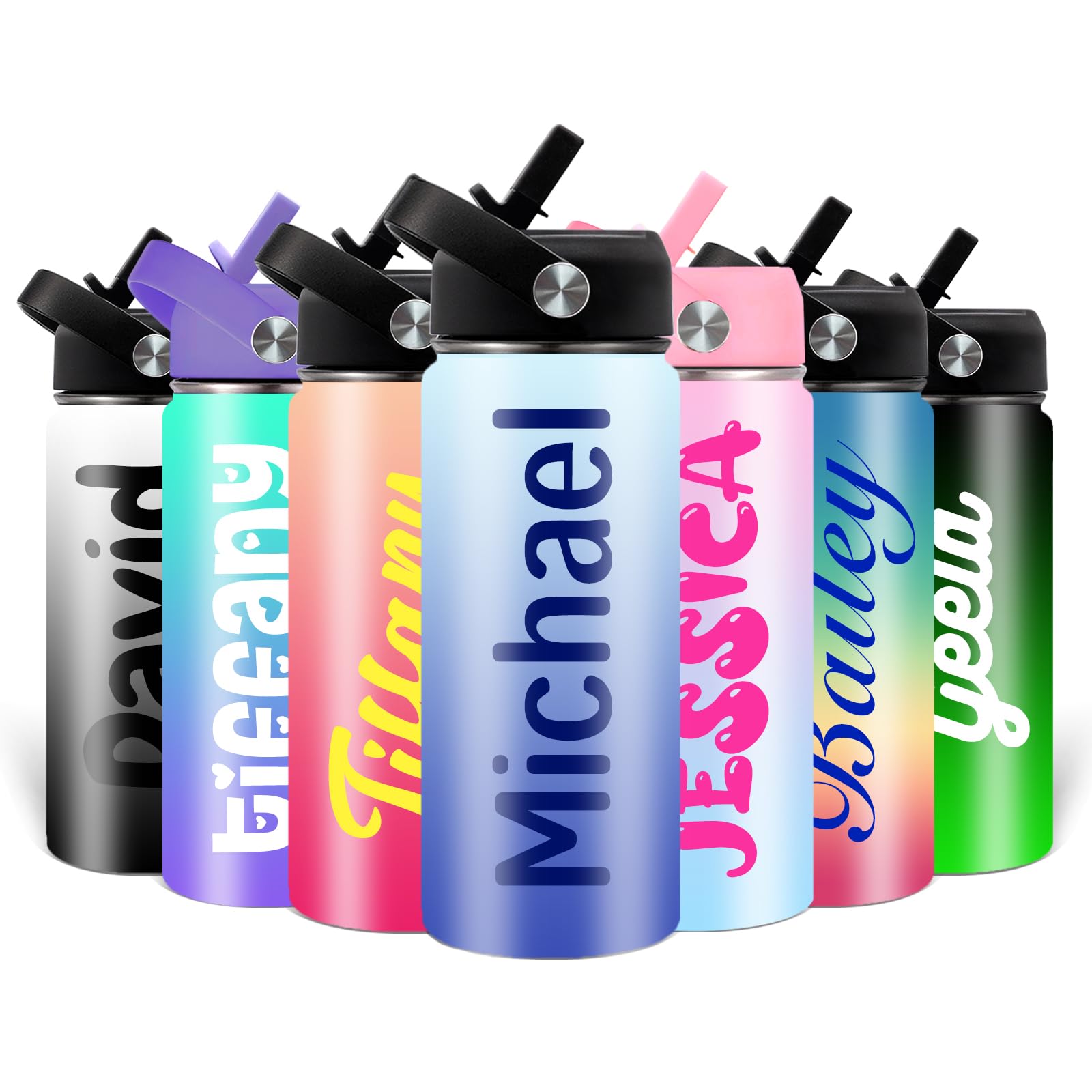 Custom Personalized Water Bottle for Kids Customized Water Bottles with Name Customizable Stainless Steel Insulated Cups 12/16/18/24/32/40 oz for School Girls Boys Toddler