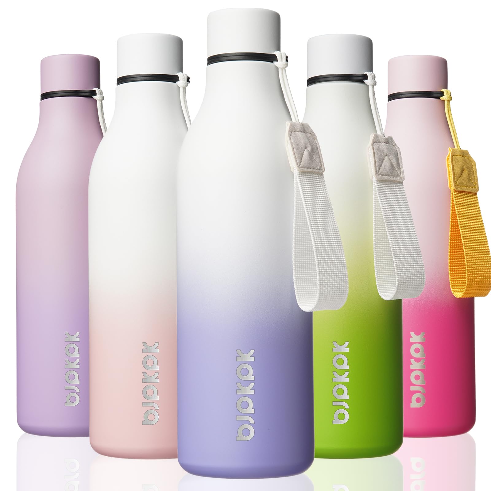 BJPKPK Insulated Water Bottles, 12oz Stainless Steel Metal Water Bottle with Strap, BPA Free Leak Proof Jugs, Mugs, Flasks, Reusable Thermal Flasks for Sports & Travel, Macaron Green