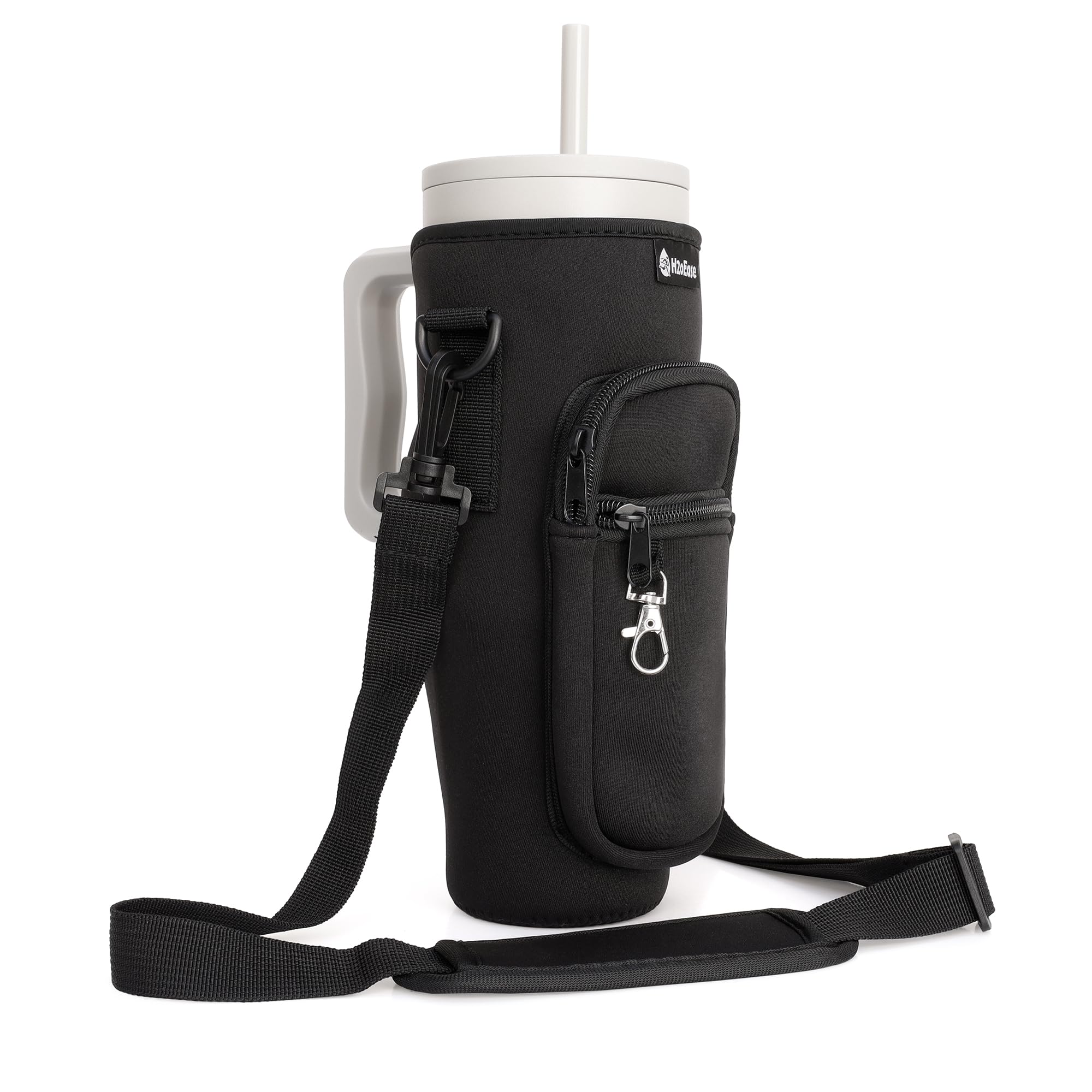 Water Bottle Carrier Bag for Stanley Cup 40 oz - Insulated Neoprene Tumbler Carrier with Phone Pocket - Water Bottle Holder with Strap and Carabiner Compatible with Stanley - Multi