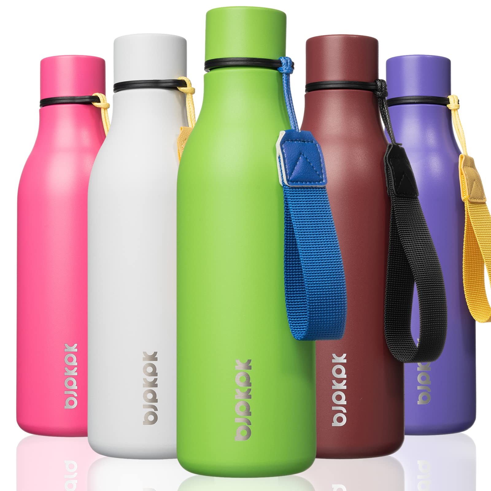 BJPKPK Insulated Water Bottles, 12oz Stainless Steel Metal Water Bottle with Strap, BPA Free Leak Proof Jugs, Mugs, Flasks, Reusable Thermal Flasks for Sports & Travel, Macaron Green