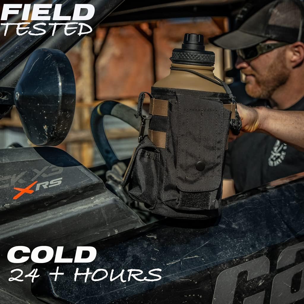 Iron Infidel Battle Bottle - Half Gallon Insulated Water Bottle with Paracord Handle, Large 64 oz Stainless Steel Water Jug with Rugged, Removable Sleeve for Keys, Wallet & Phone (Brown Recluse 2L)