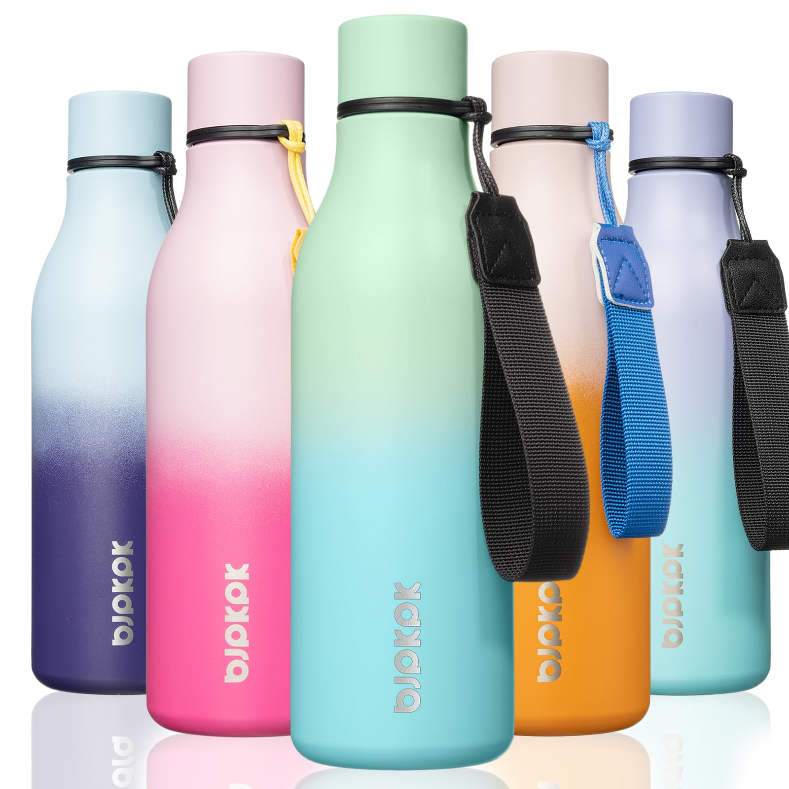 BJPKPK Insulated Water Bottles, 12oz Stainless Steel Metal Water Bottle with Strap, BPA Free Leak Proof Jugs, Mugs, Flasks, Reusable Thermal Flasks for Sports & Travel, Macaron Green