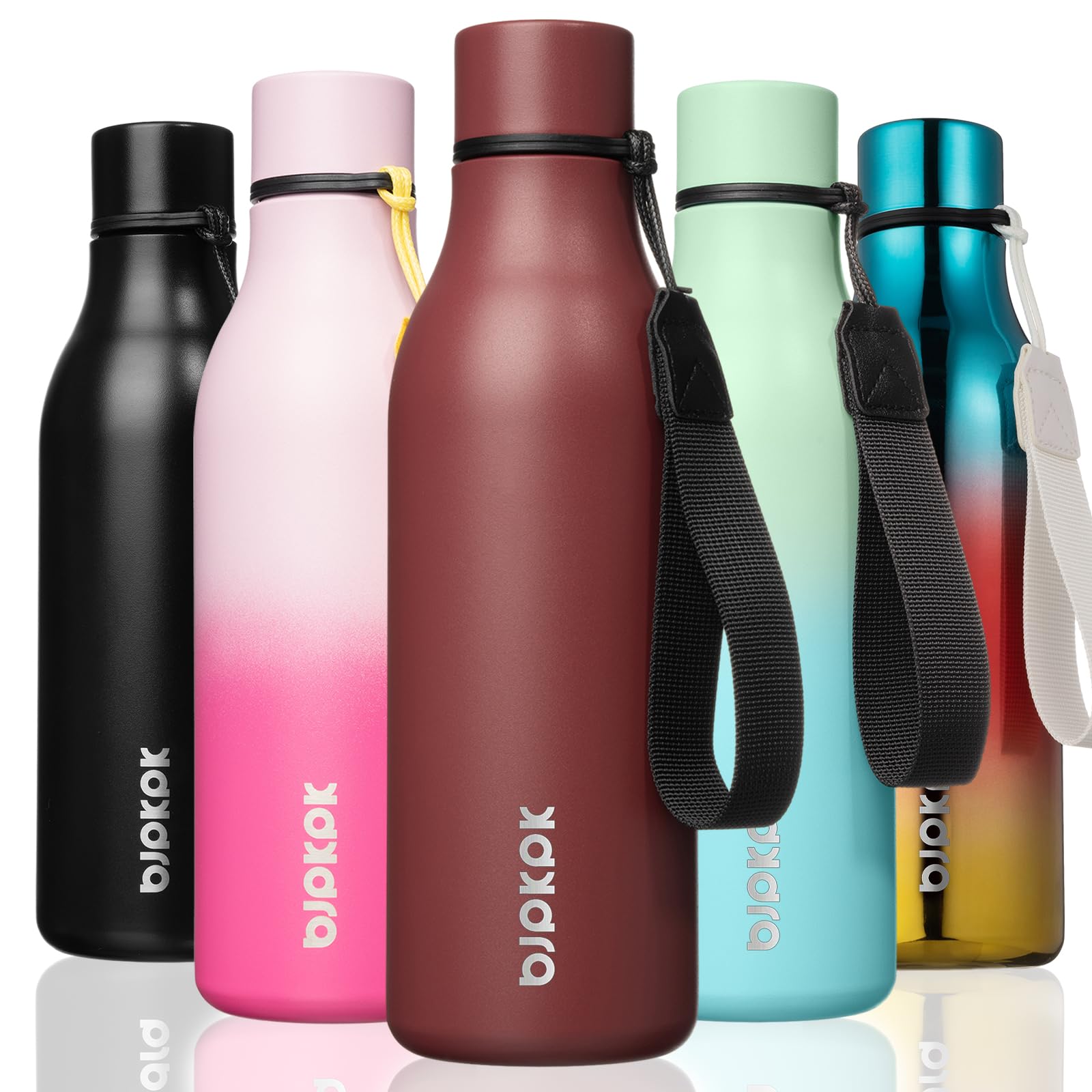 BJPKPK Insulated Water Bottles, 12oz Stainless Steel Metal Water Bottle with Strap, BPA Free Leak Proof Jugs, Mugs, Flasks, Reusable Thermal Flasks for Sports & Travel, Macaron Green