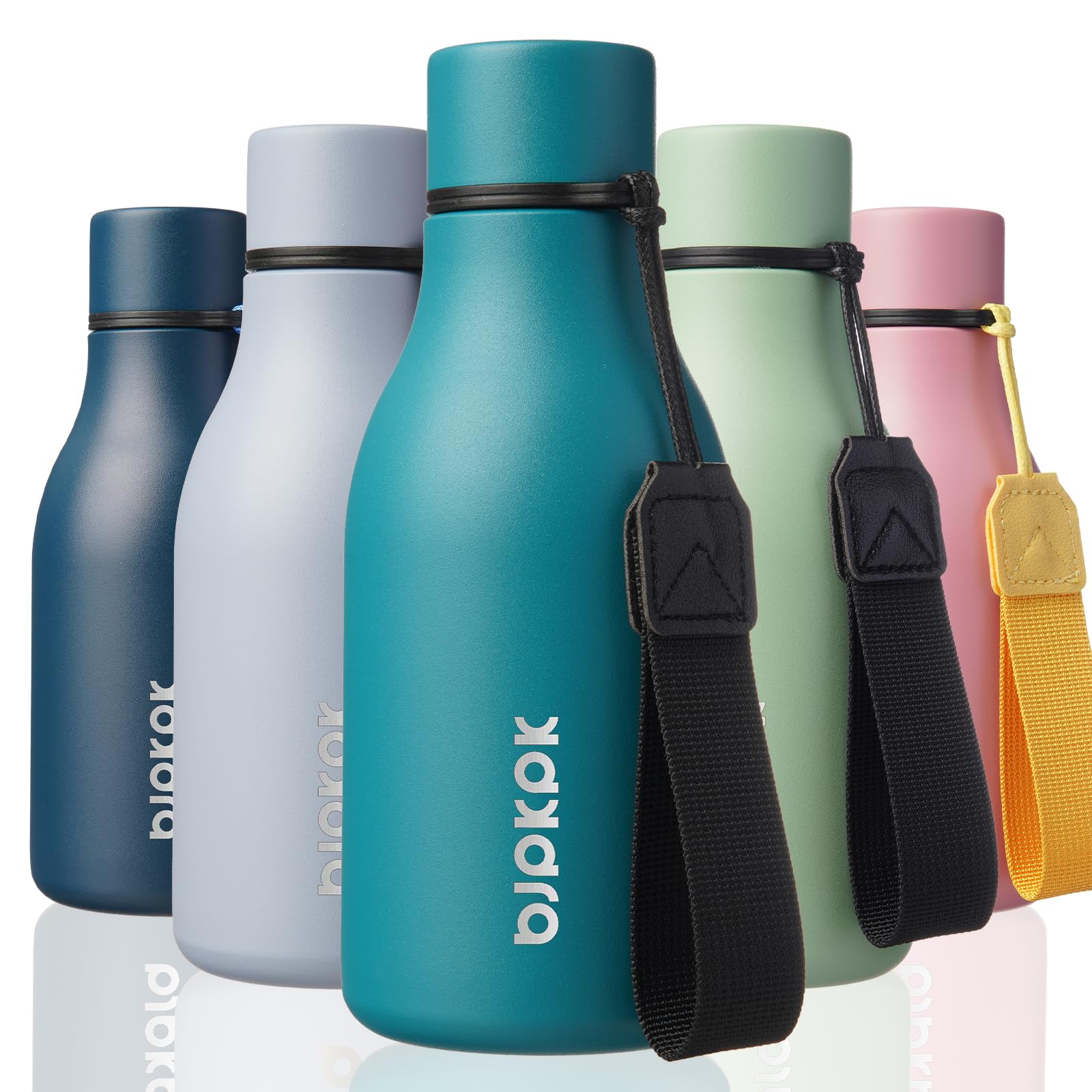 BJPKPK Insulated Water Bottles, 12oz Stainless Steel Metal Water Bottle with Strap, BPA Free Leak Proof Jugs, Mugs, Flasks, Reusable Thermal Flasks for Sports & Travel, Macaron Green