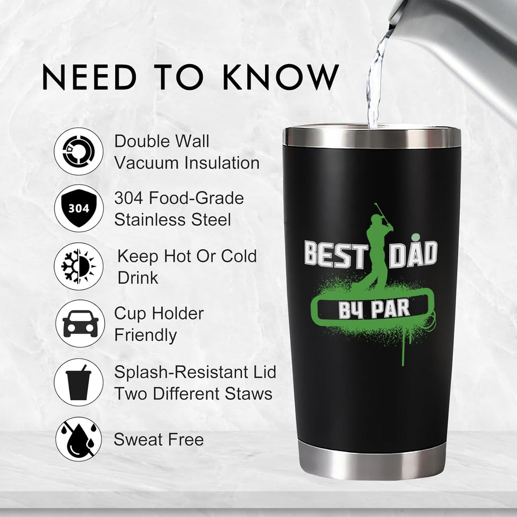 Golf Gifts for Dad from Daughter Son, Golf Dad Father's Day Christmas Birthday Gifts for Men, 20oz Stainless Steel Double Wall Vacuum Insulated Tumbler with Lid Straws