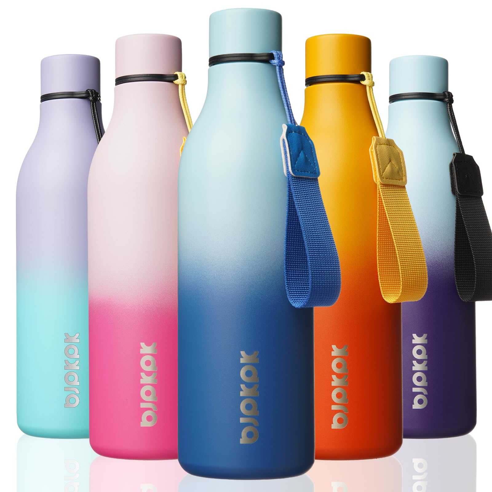 BJPKPK Insulated Water Bottles, 12oz Stainless Steel Metal Water Bottle with Strap, BPA Free Leak Proof Jugs, Mugs, Flasks, Reusable Thermal Flasks for Sports & Travel, Macaron Green