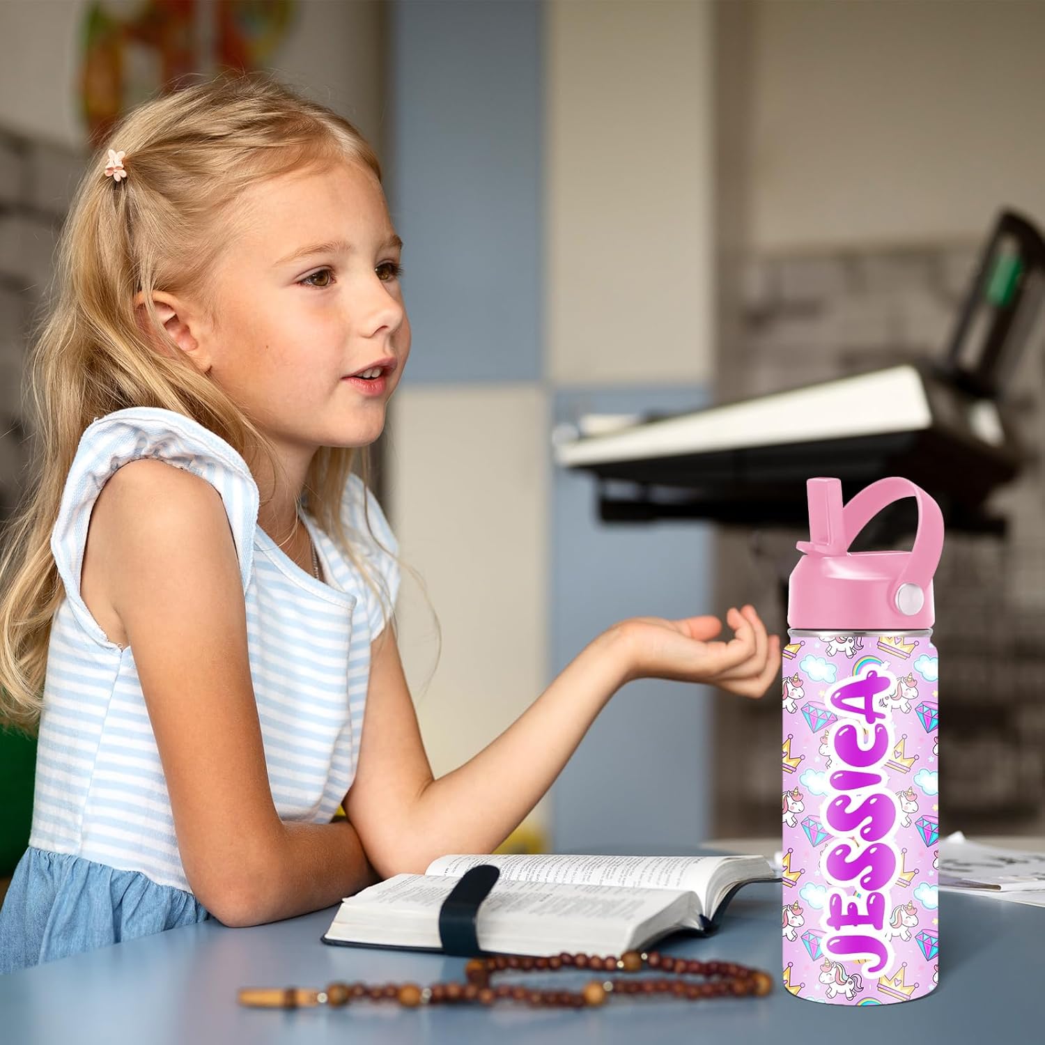 Custom Personalized Water Bottle for Kids Customized Water Bottles with Name Customizable Stainless Steel Insulated Cups 12/16/18/24/32/40 oz for School Girls Boys Toddler