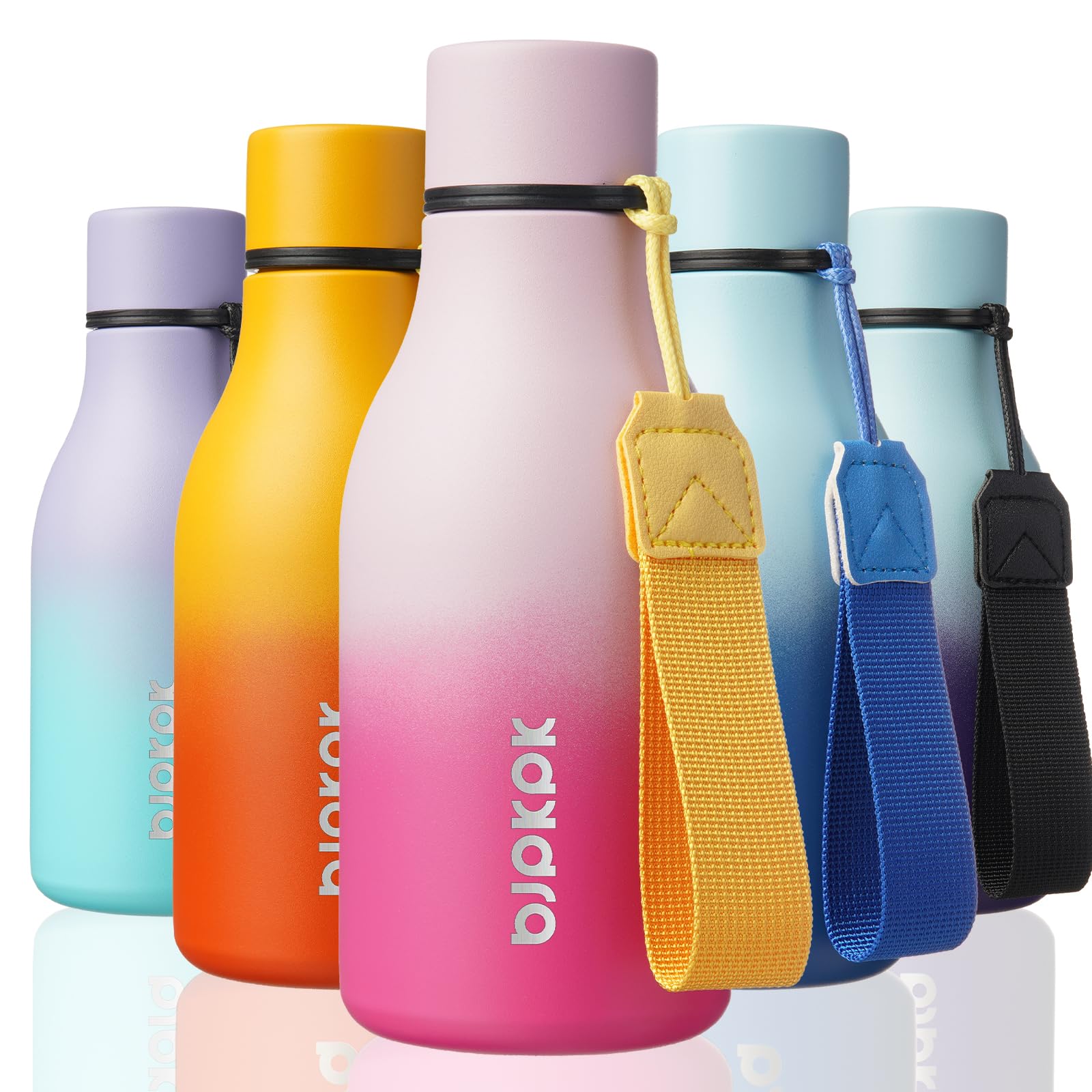 BJPKPK Insulated Water Bottles, 12oz Stainless Steel Metal Water Bottle with Strap, BPA Free Leak Proof Jugs, Mugs, Flasks, Reusable Thermal Flasks for Sports & Travel, Macaron Green