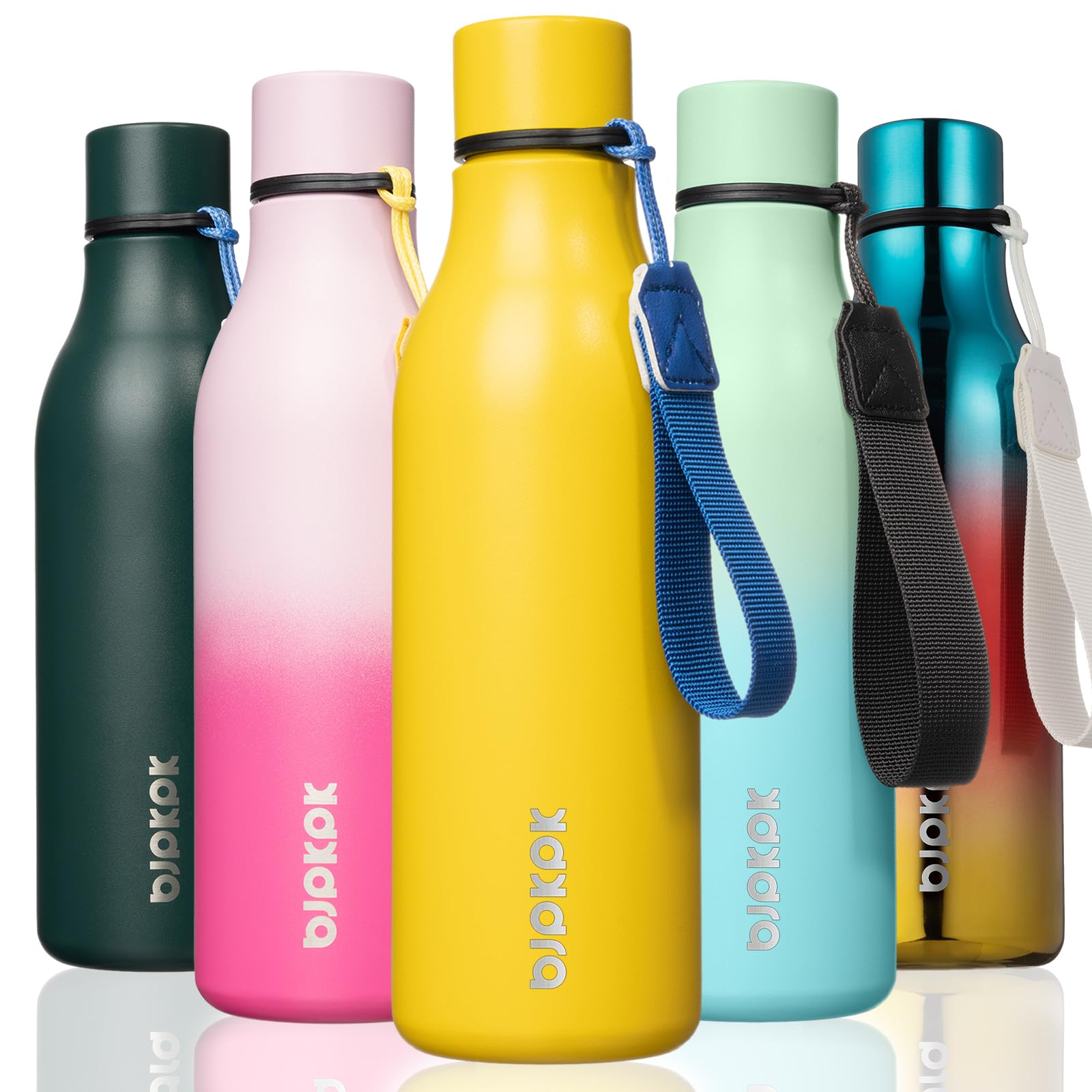 BJPKPK Insulated Water Bottles, 12oz Stainless Steel Metal Water Bottle with Strap, BPA Free Leak Proof Jugs, Mugs, Flasks, Reusable Thermal Flasks for Sports & Travel, Macaron Green