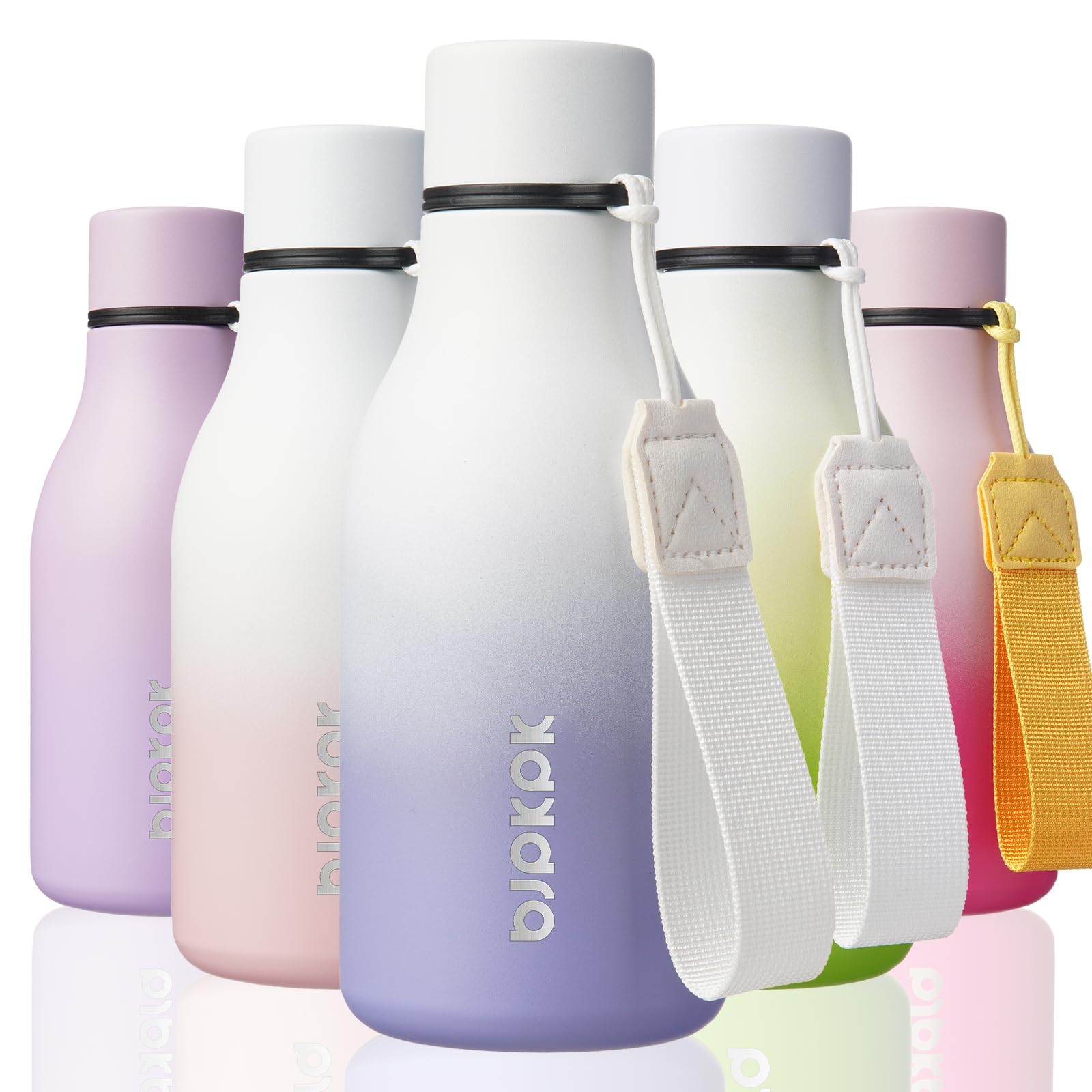 BJPKPK Insulated Water Bottles, 12oz Stainless Steel Metal Water Bottle with Strap, BPA Free Leak Proof Jugs, Mugs, Flasks, Reusable Thermal Flasks for Sports & Travel, Macaron Green