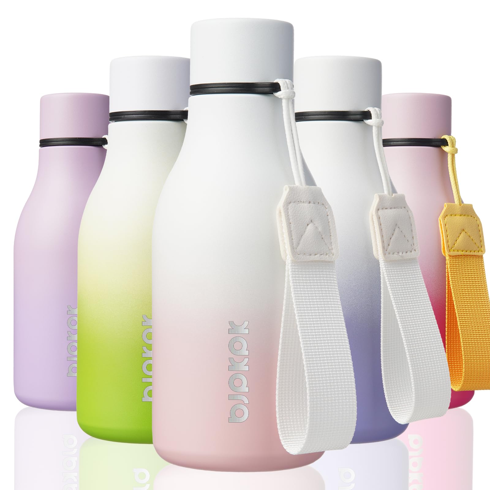 BJPKPK Insulated Water Bottles, 12oz Stainless Steel Metal Water Bottle with Strap, BPA Free Leak Proof Jugs, Mugs, Flasks, Reusable Thermal Flasks for Sports & Travel, Macaron Green