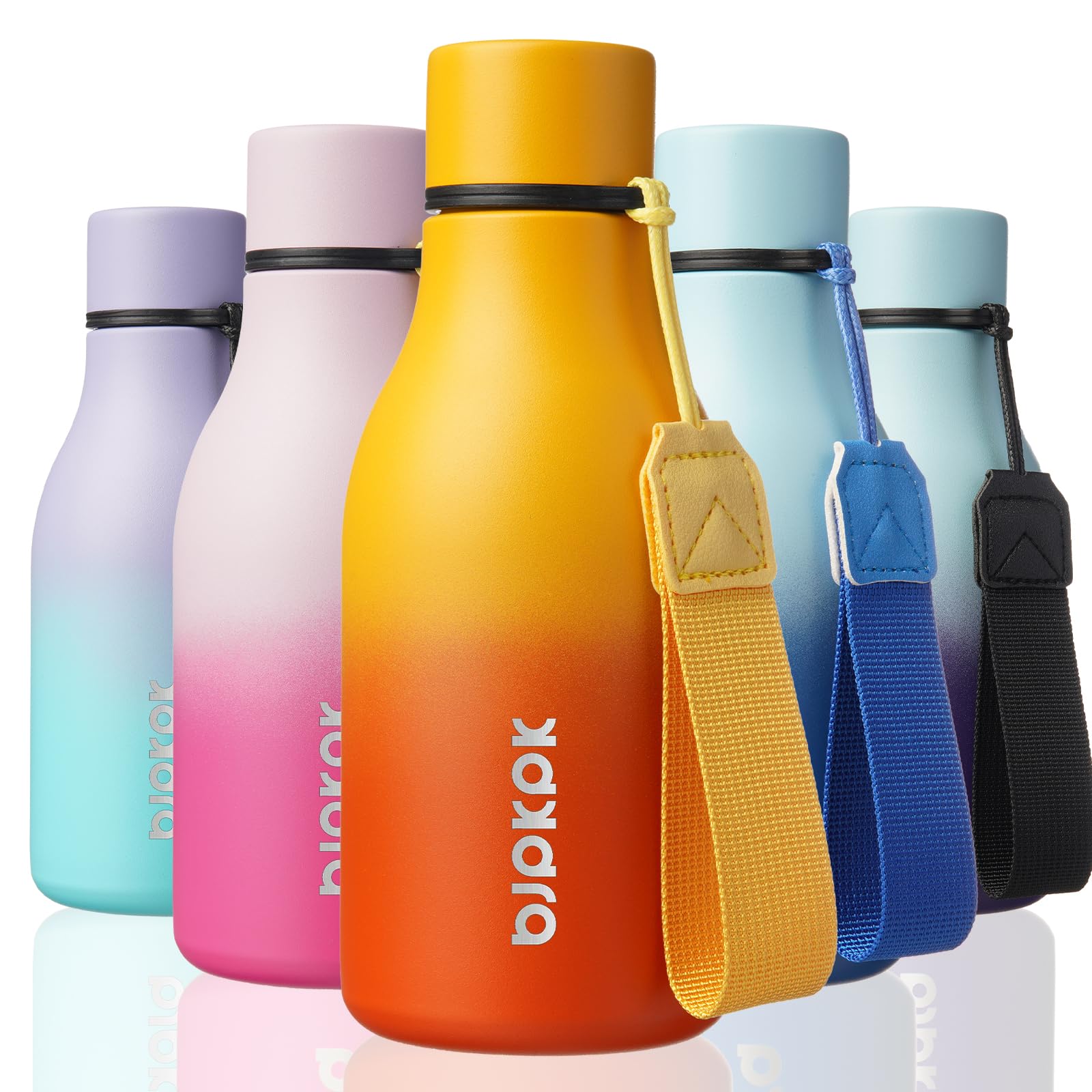 BJPKPK Insulated Water Bottles, 12oz Stainless Steel Metal Water Bottle with Strap, BPA Free Leak Proof Jugs, Mugs, Flasks, Reusable Thermal Flasks for Sports & Travel, Macaron Green