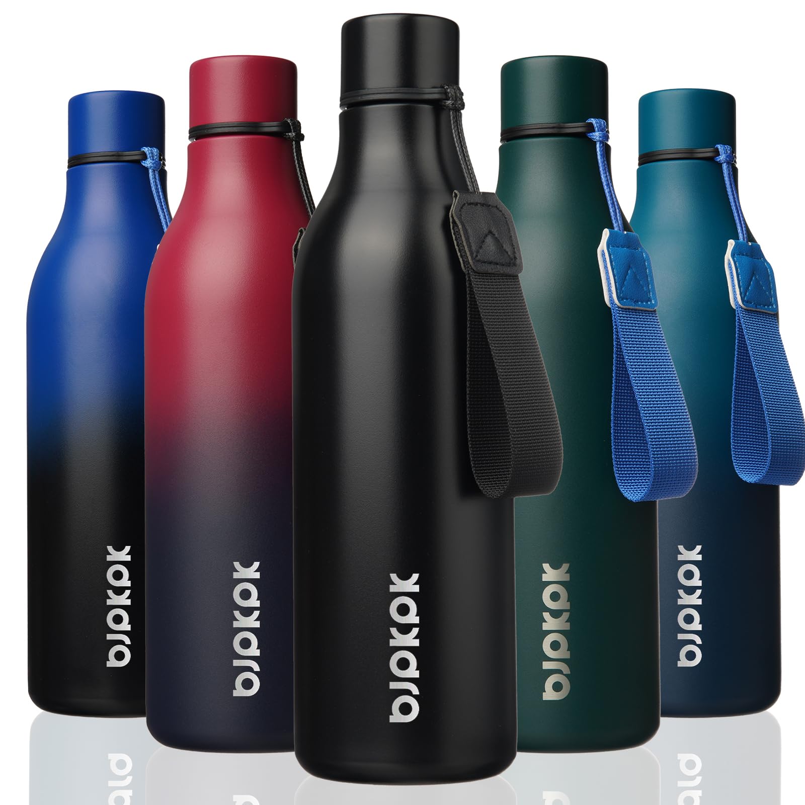 BJPKPK Insulated Water Bottles, 12oz Stainless Steel Metal Water Bottle with Strap, BPA Free Leak Proof Jugs, Mugs, Flasks, Reusable Thermal Flasks for Sports & Travel, Macaron Green