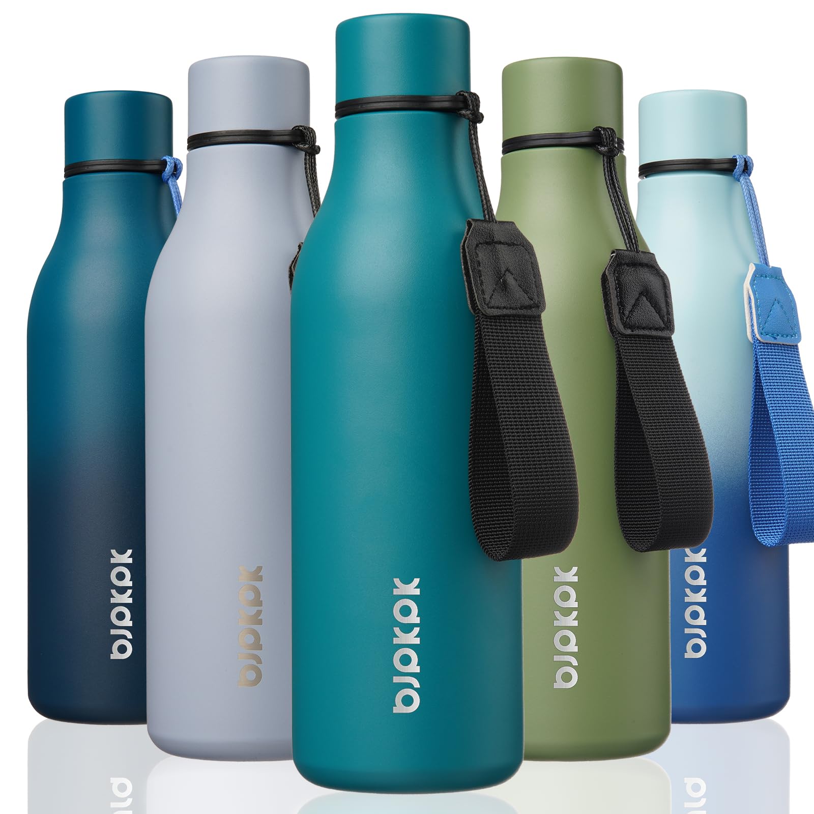 BJPKPK Insulated Water Bottles, 12oz Stainless Steel Metal Water Bottle with Strap, BPA Free Leak Proof Jugs, Mugs, Flasks, Reusable Thermal Flasks for Sports & Travel, Macaron Green