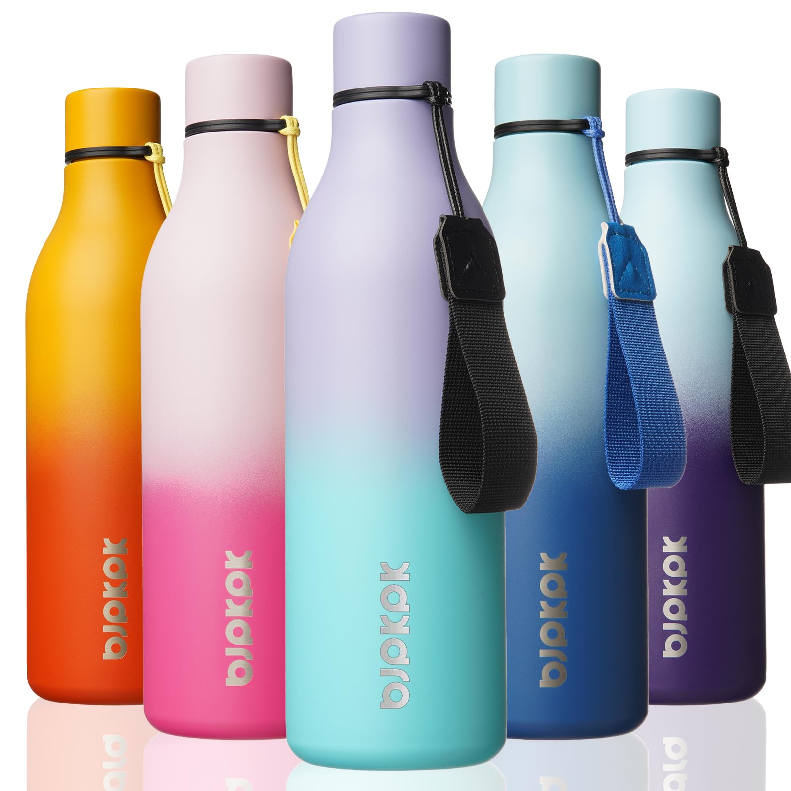 BJPKPK Insulated Water Bottles, 12oz Stainless Steel Metal Water Bottle with Strap, BPA Free Leak Proof Jugs, Mugs, Flasks, Reusable Thermal Flasks for Sports & Travel, Macaron Green