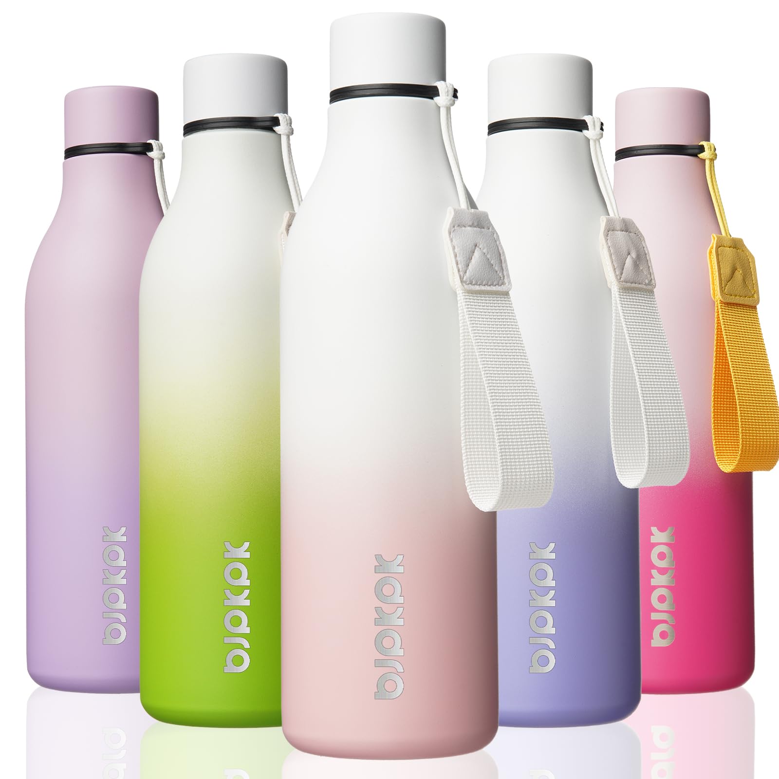 BJPKPK Insulated Water Bottles, 12oz Stainless Steel Metal Water Bottle with Strap, BPA Free Leak Proof Jugs, Mugs, Flasks, Reusable Thermal Flasks for Sports & Travel, Macaron Green