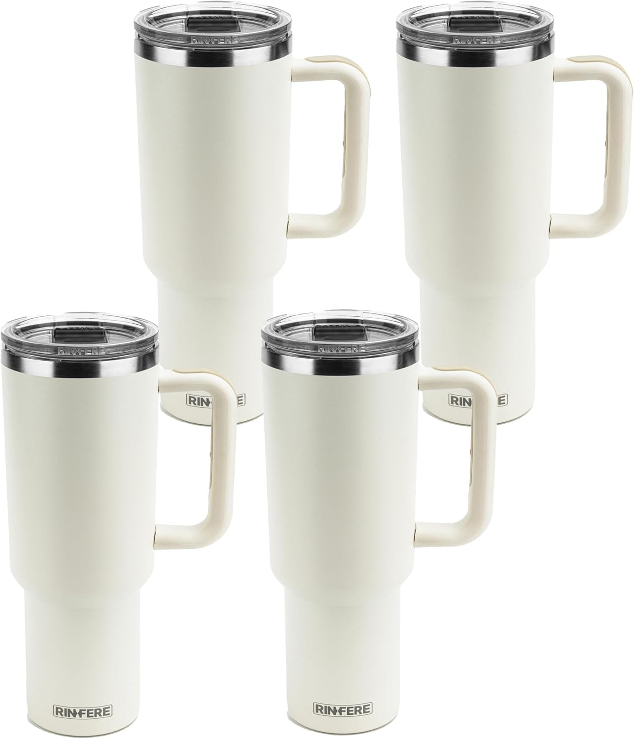 40 Oz Tumbler with Handle, Straw and Slide Lid - 100% Leak Proof, Cup Holder Compatible for Travel - Insulated Stainless Steel Cup (Sand, 4 Pack)