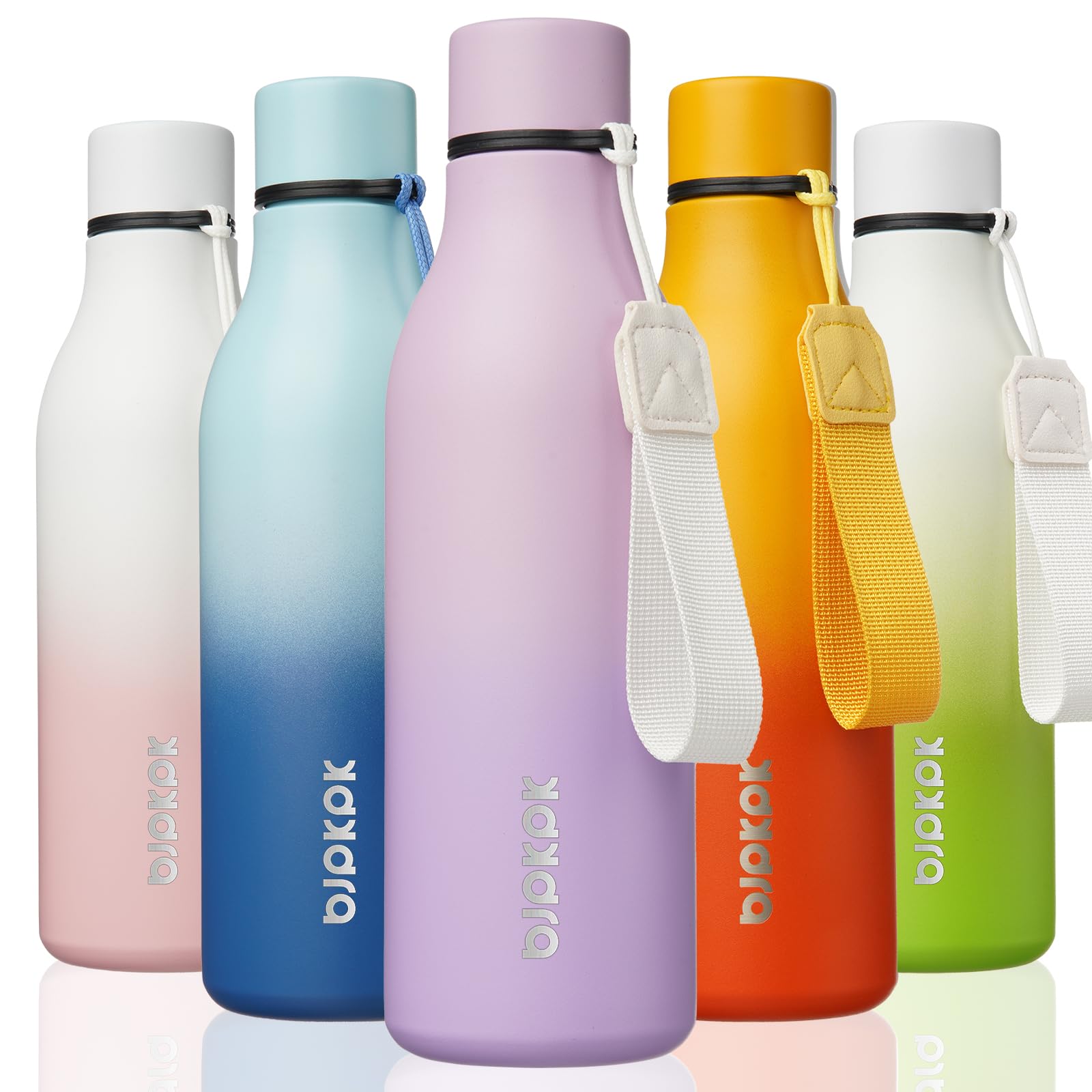 BJPKPK Insulated Water Bottles, 12oz Stainless Steel Metal Water Bottle with Strap, BPA Free Leak Proof Jugs, Mugs, Flasks, Reusable Thermal Flasks for Sports & Travel, Macaron Green