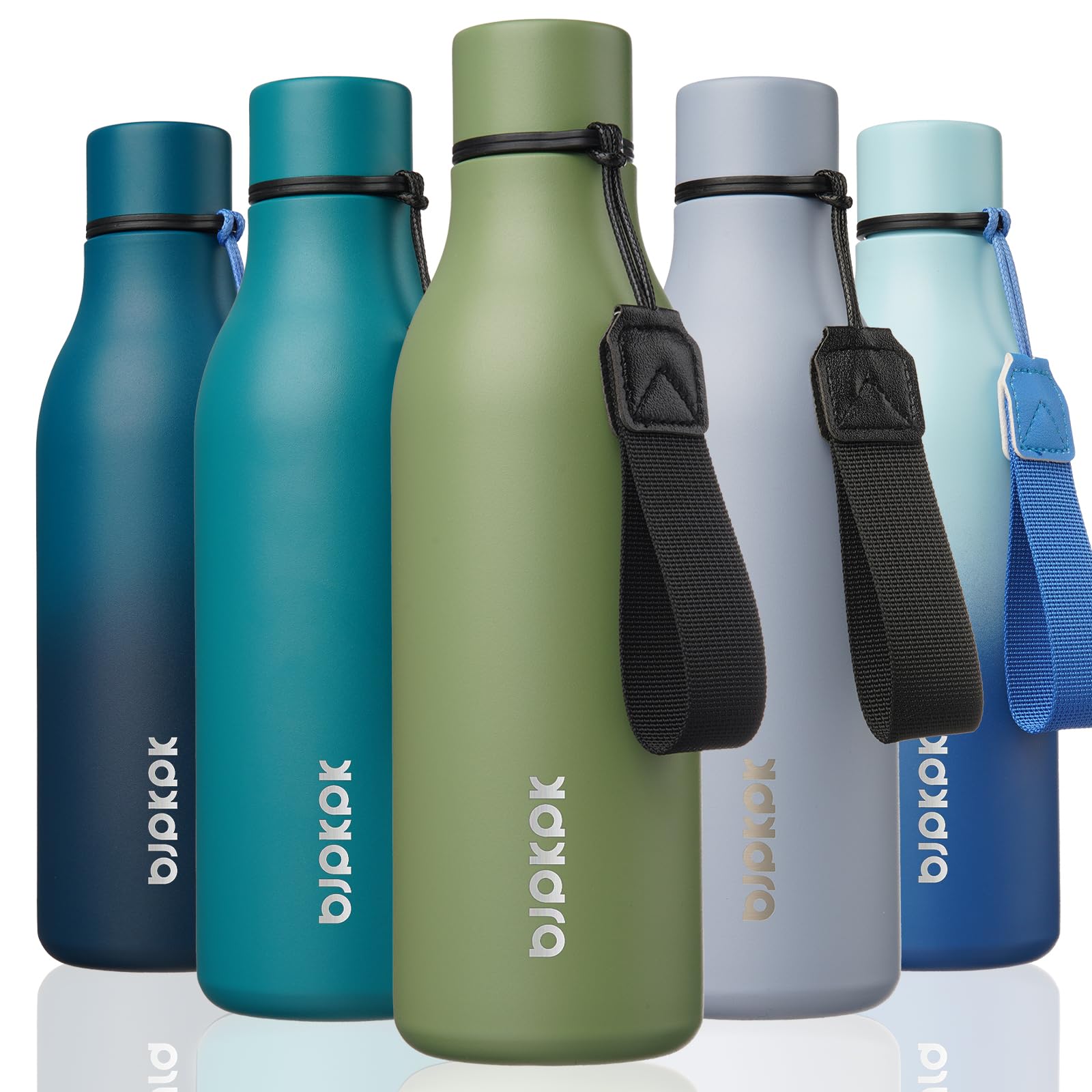 BJPKPK Insulated Water Bottles, 12oz Stainless Steel Metal Water Bottle with Strap, BPA Free Leak Proof Jugs, Mugs, Flasks, Reusable Thermal Flasks for Sports & Travel, Macaron Green