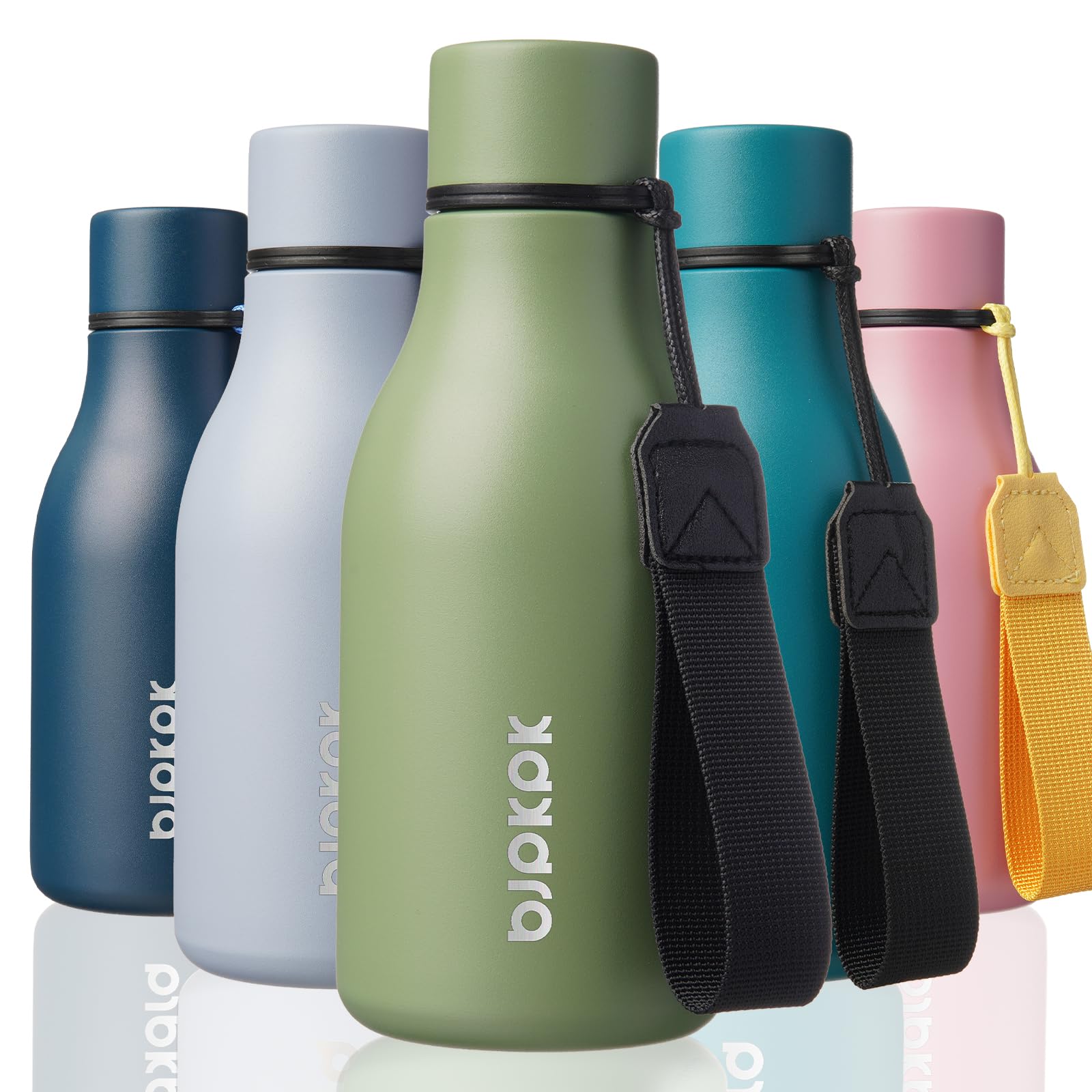 BJPKPK Insulated Water Bottles, 12oz Stainless Steel Metal Water Bottle with Strap, BPA Free Leak Proof Jugs, Mugs, Flasks, Reusable Thermal Flasks for Sports & Travel, Macaron Green