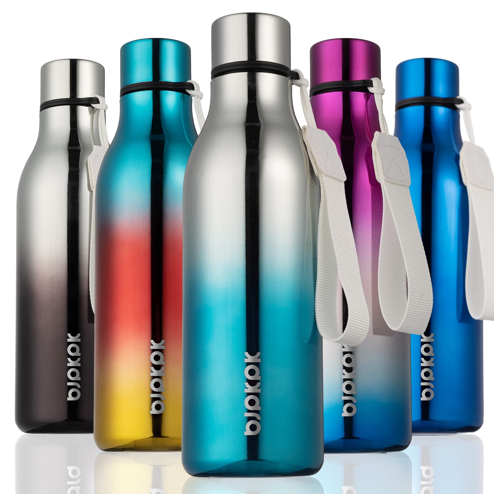 BJPKPK Insulated Water Bottles, 12oz Stainless Steel Metal Water Bottle with Strap, BPA Free Leak Proof Jugs, Mugs, Flasks, Reusable Thermal Flasks for Sports & Travel, Macaron Green