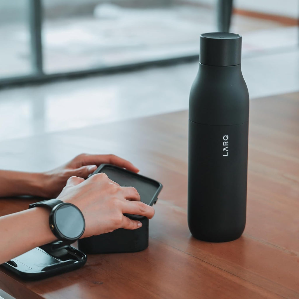 LARQ Bottle PureVis 17 oz - Self-Cleaning and Insulated Stainless Steel Water Bottle with UV Water Purifier and Award-winning Design | Reusable & Travel Friendly, Obsidian Black