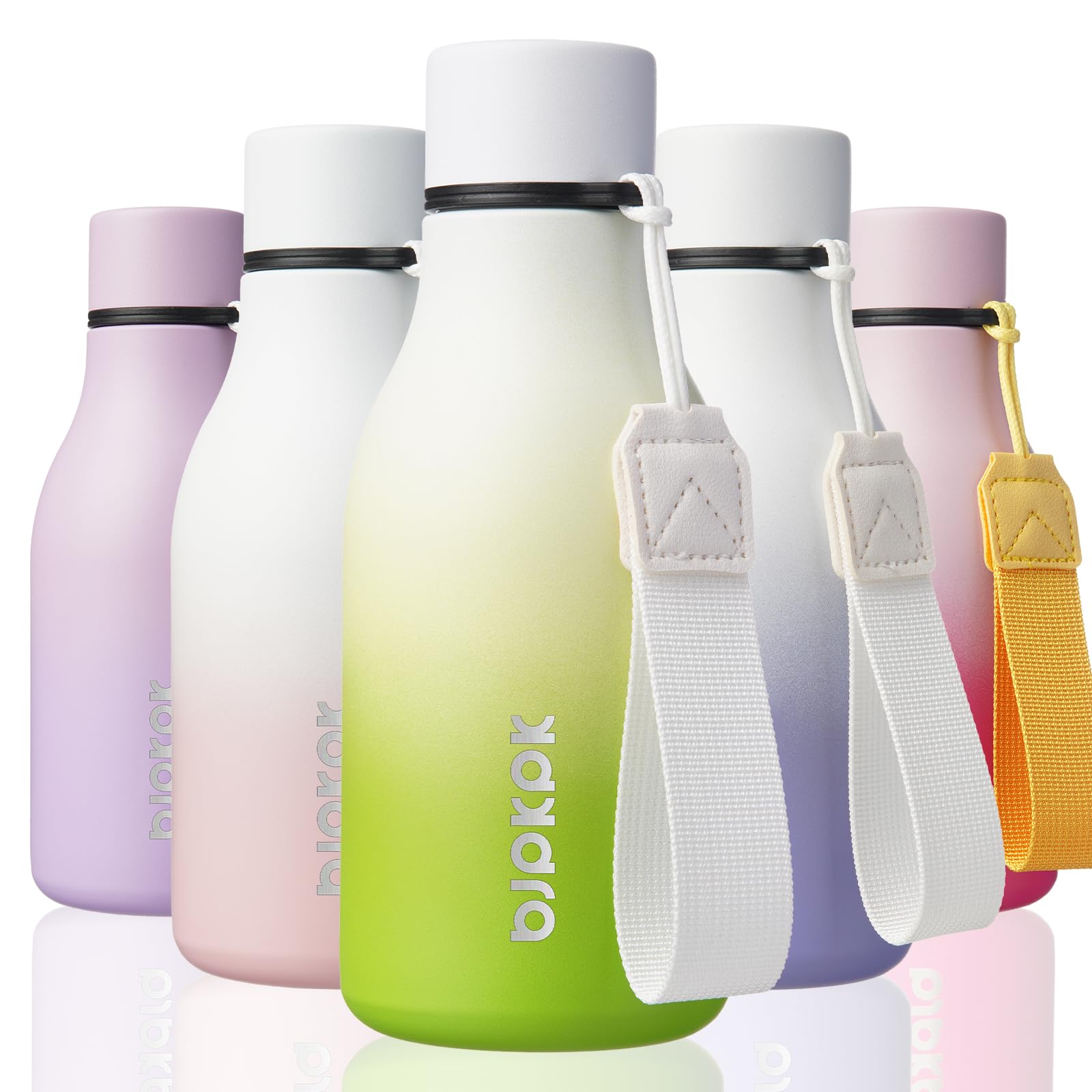 BJPKPK Insulated Water Bottles, 12oz Stainless Steel Metal Water Bottle with Strap, BPA Free Leak Proof Jugs, Mugs, Flasks, Reusable Thermal Flasks for Sports & Travel, Macaron Green