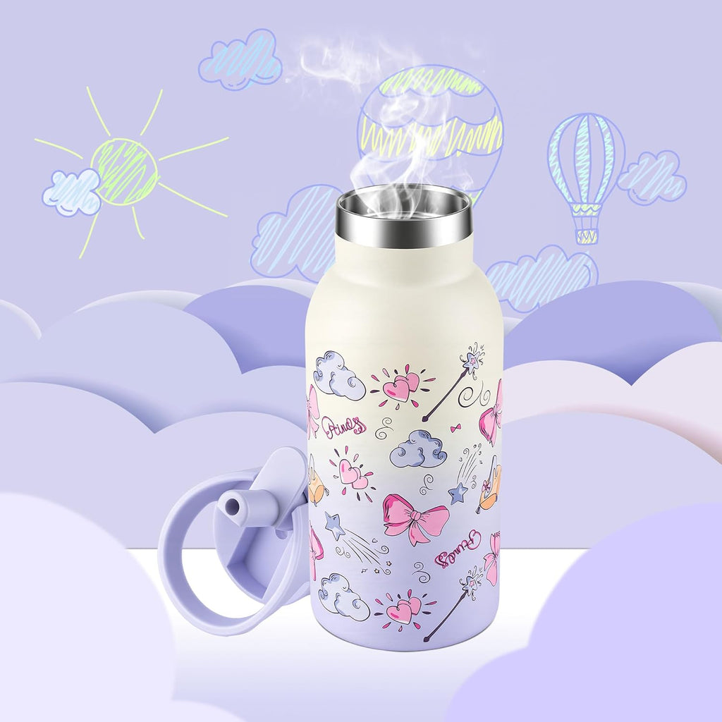 12oz Kids Water Bottle – Insulated Stainless Steel Bottle with Straw Lid, BPA-Free, Leak-Proof, for Toddlers & School Use