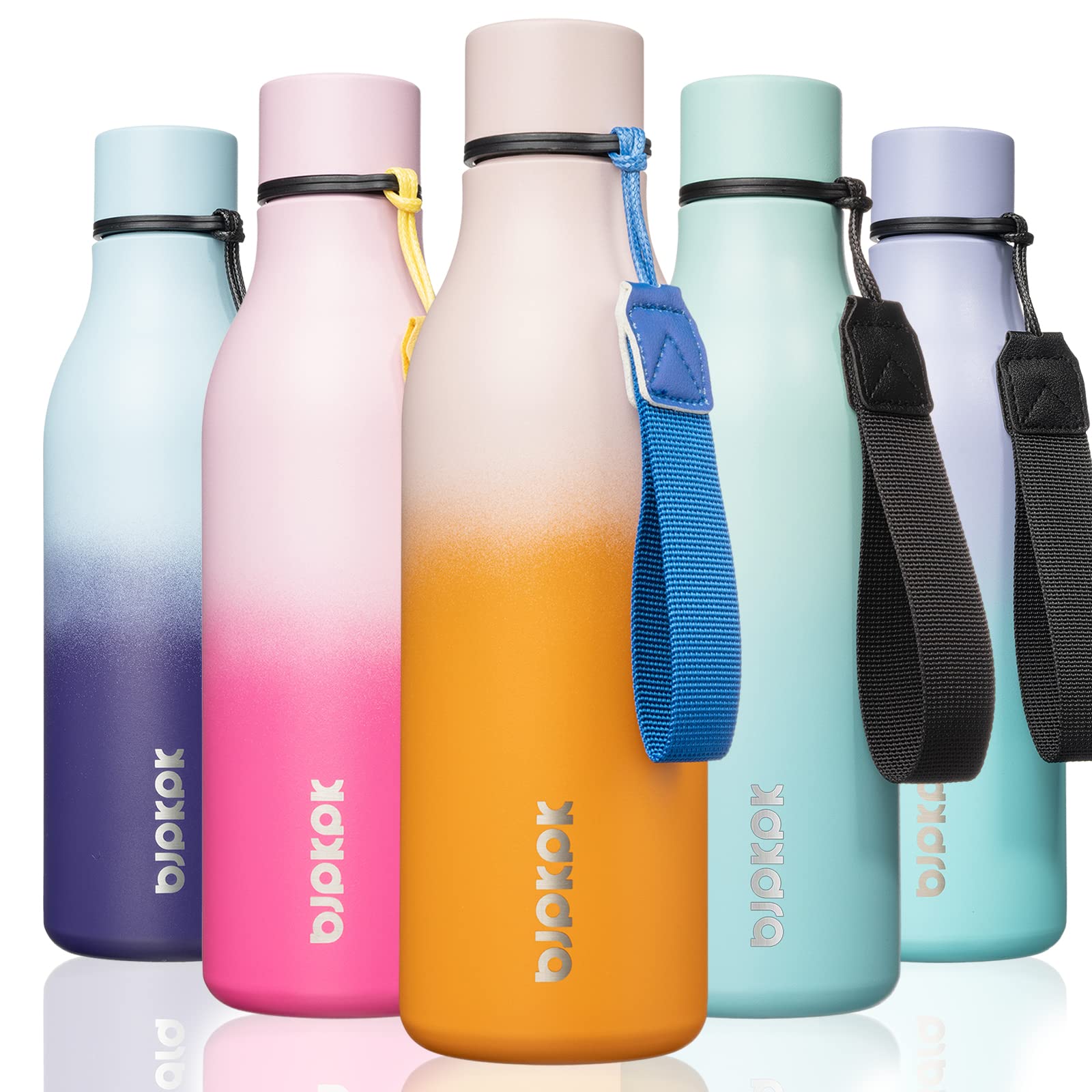 BJPKPK Insulated Water Bottles, 12oz Stainless Steel Metal Water Bottle with Strap, BPA Free Leak Proof Jugs, Mugs, Flasks, Reusable Thermal Flasks for Sports & Travel, Macaron Green