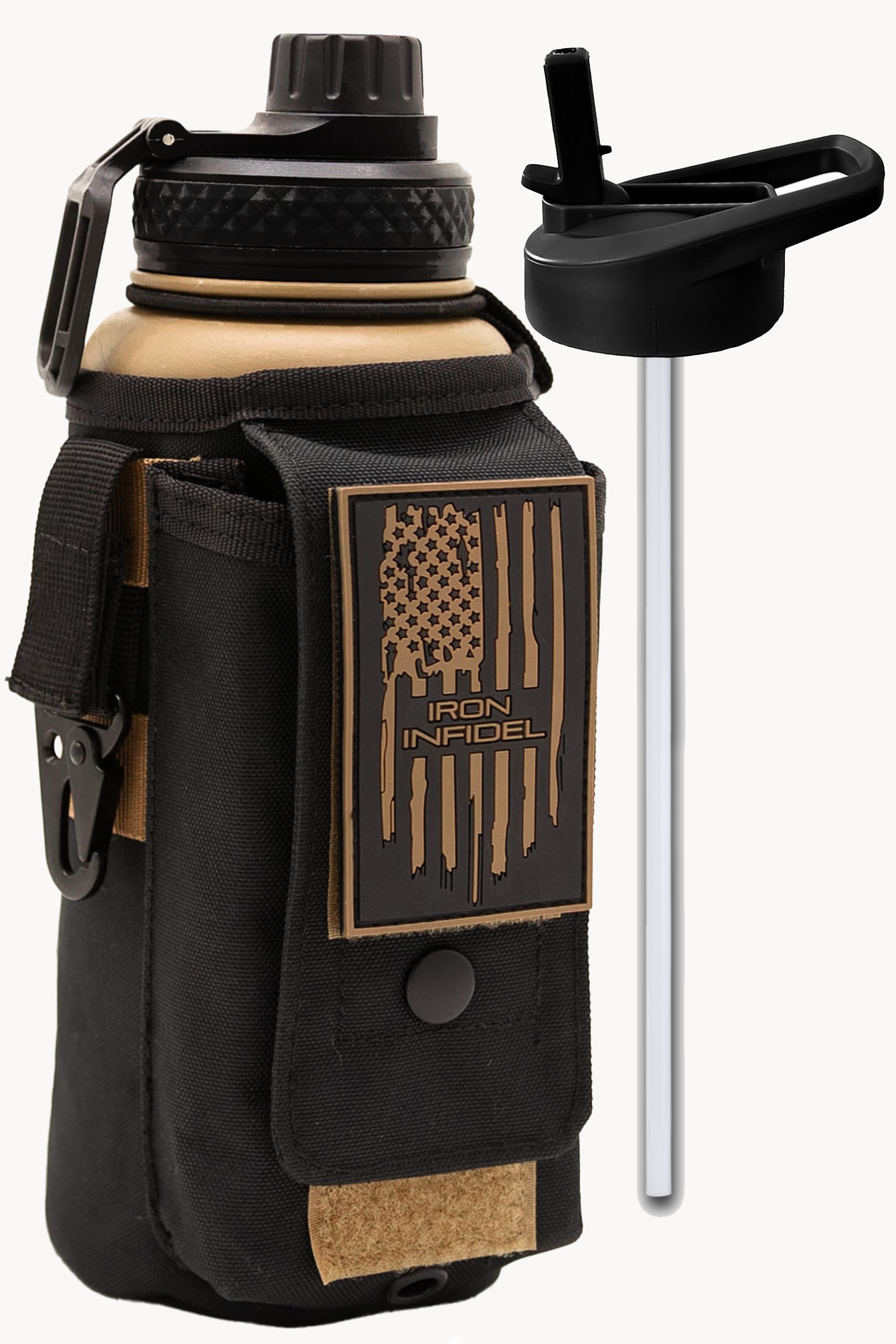 Iron Infidel Battle Bottle - Half Gallon Insulated Water Bottle with Paracord Handle, Large 64 oz Stainless Steel Water Jug with Rugged, Removable Sleeve for Keys, Wallet & Phone (Brown Recluse 2L)