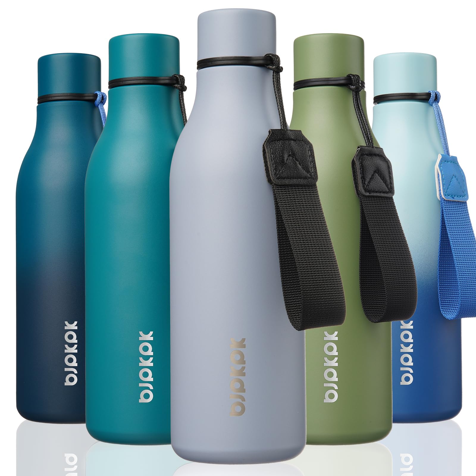 BJPKPK Insulated Water Bottles, 12oz Stainless Steel Metal Water Bottle with Strap, BPA Free Leak Proof Jugs, Mugs, Flasks, Reusable Thermal Flasks for Sports & Travel, Macaron Green